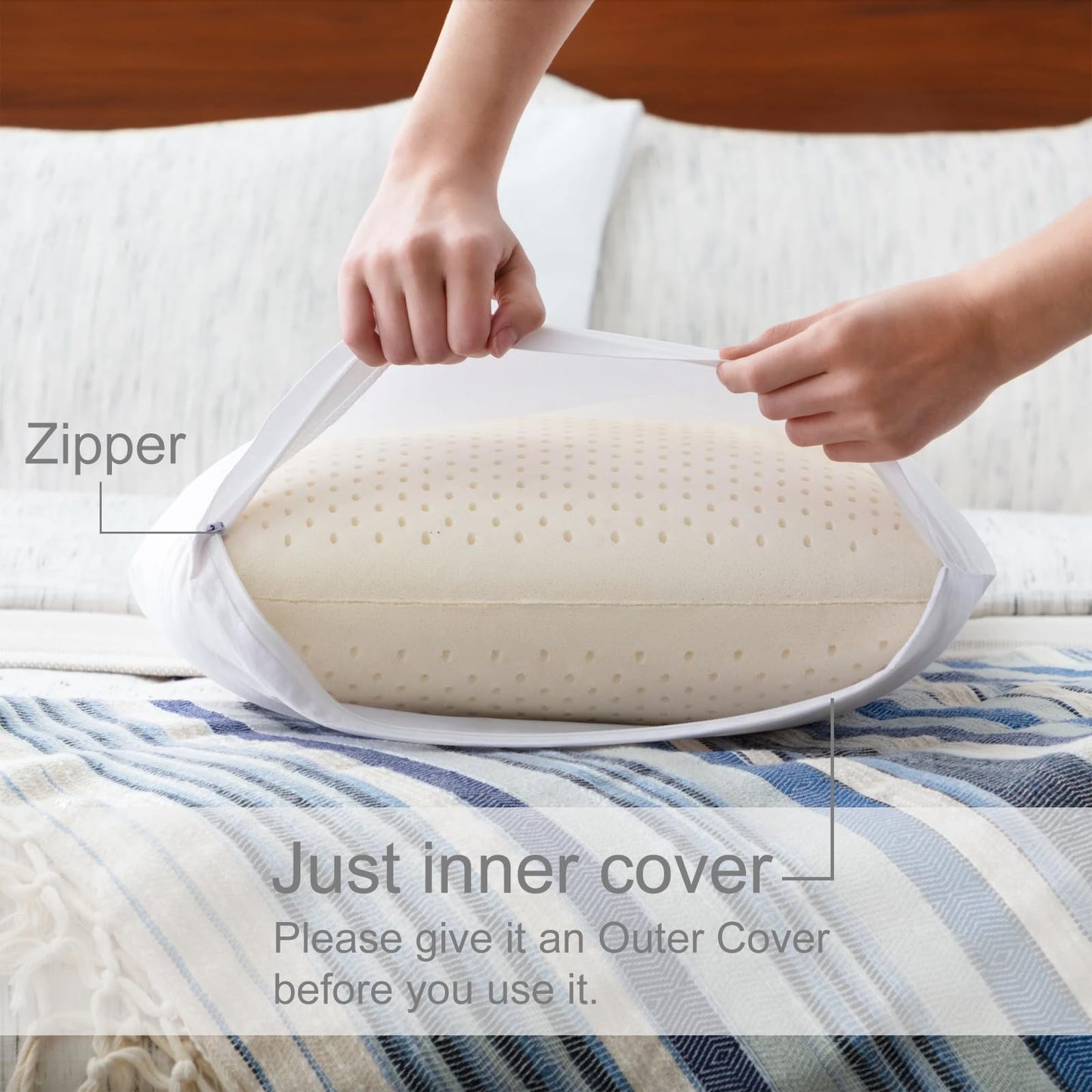 BIAMKTP 100% Talalay Latex Pillow, Luxury Queen Sleeping Bed Pillow for Side, Back, and Stomach Sleepers, Extra Soft Natural Latex Foam Pillow, Removable Breathable Cotton Cover (1, Queen (Mid Loft))
