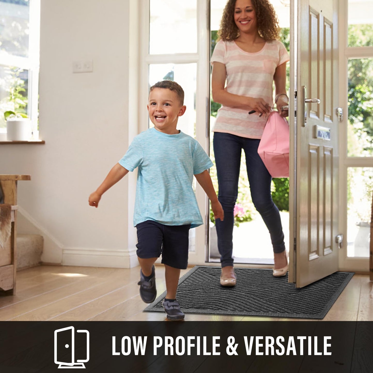 HIYARD Sturdy Front Door Mat, Absorbent Muddy Dirt Resist Welcome Door Mats Outdoor Indoor, Stain and Fade Resistant, Non-Slip Backing Entry Mat Low Profile Doormat for Entryway, 47×32, Grey