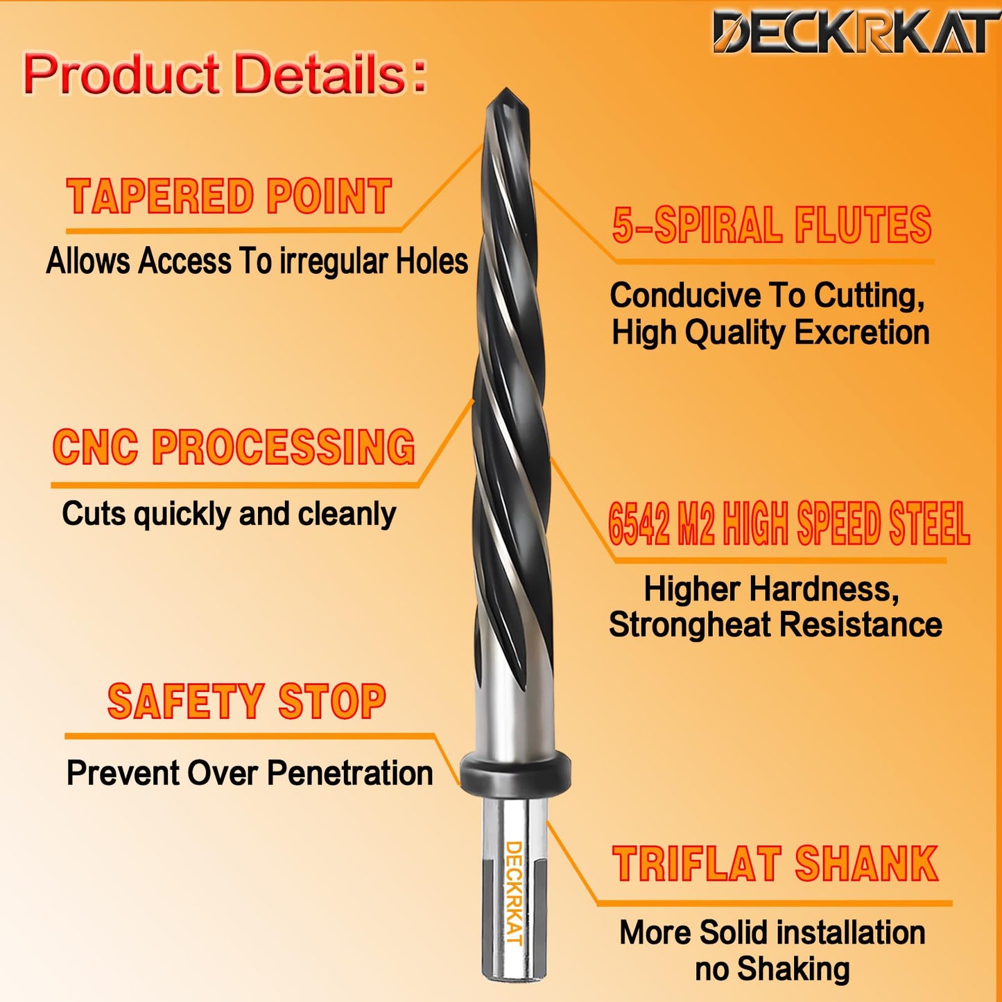 5-Piece 3/8", 1/2", 5/8", 3/4", 1" Reamer Drill Bit for Metal, M2 HSS Taper Reamer for Steel, Alloy, Wood, Plastic to Align, Enlarge Holes – 5-Spiral Flutes, 1/2" Non-Slip Shank, Construction Reamer.
