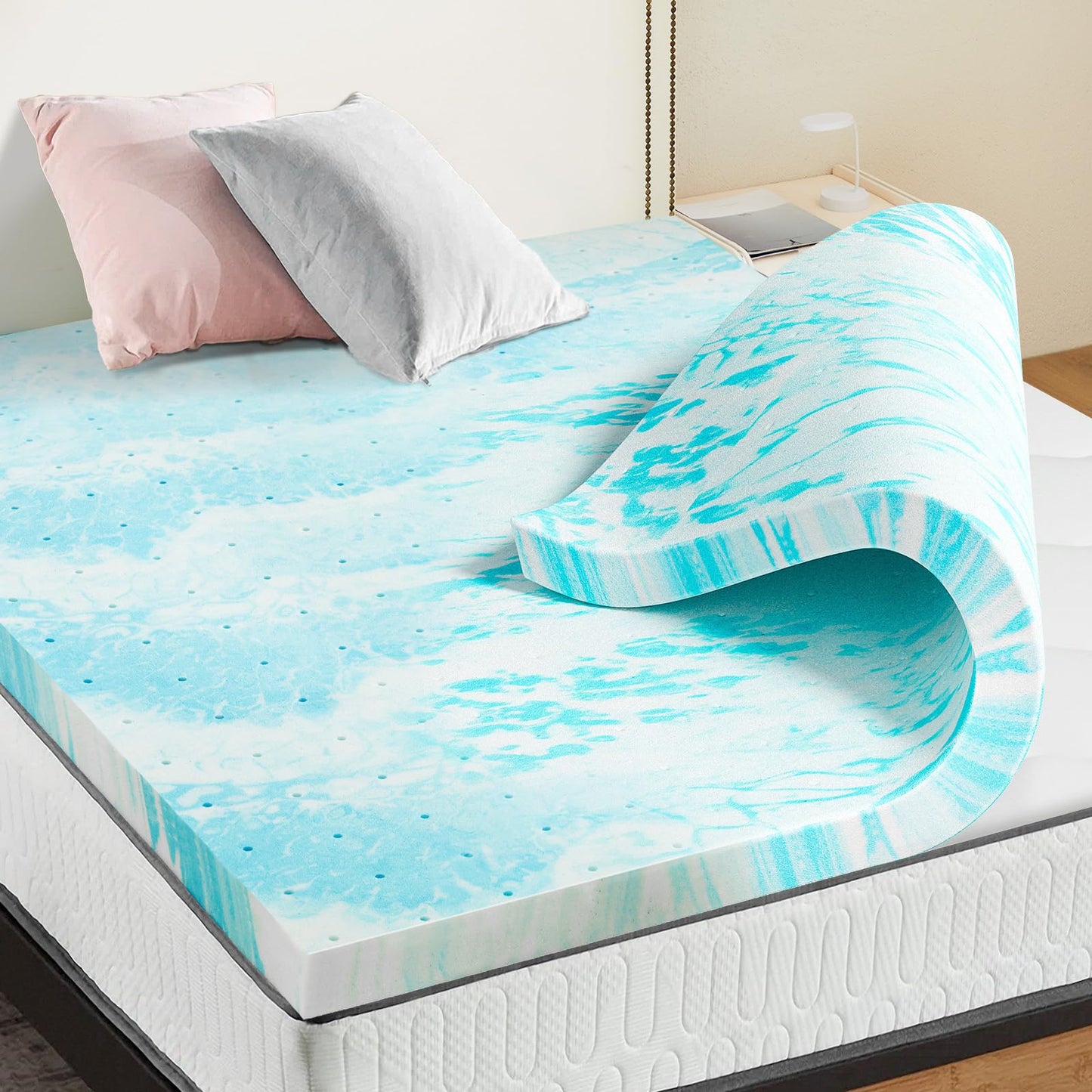 NEWBULIG 3 Inch Full Memory Foam Mattress Topper, Gel Foam Mattress Topper for Pressure Relief, Ventilated Design Bed Topper in a Box, CertiPUR-US Certified