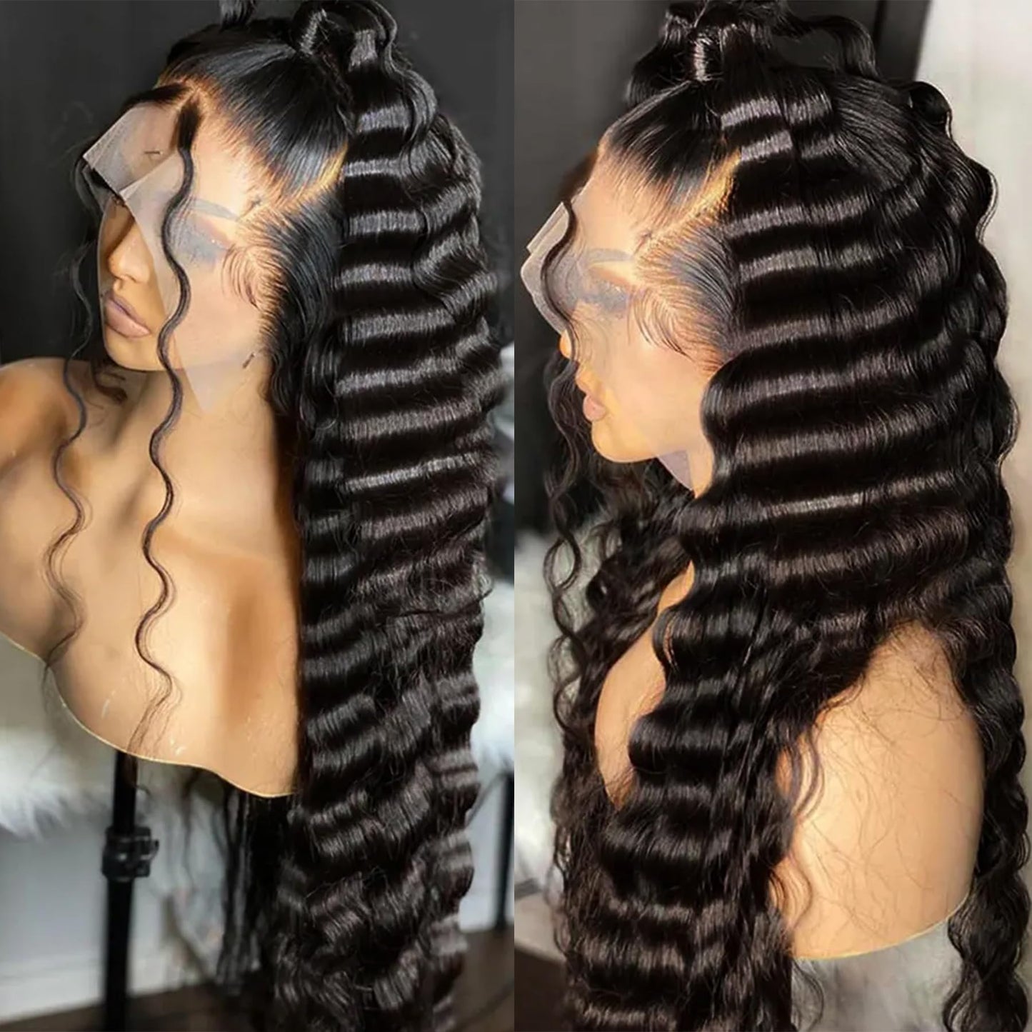 VIPPRETTY 13X6 HD Lace Front Wig,30Inch Glueless Loose Deep Wave Wig Natural Black.Synthetic Lace Front Wigs Human Hair Touch,Vogue Highlight Technology-Premium Fiber & Human Hair Blended.