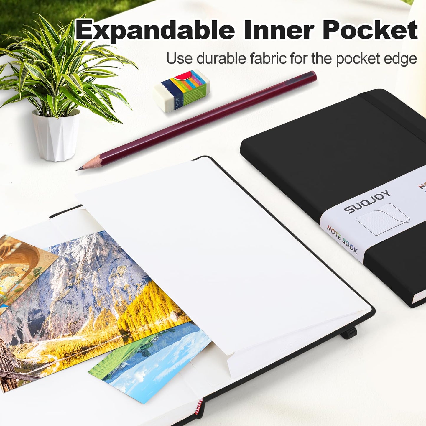 SUQJOY Lined Journal Notebooks for Writing, 100 GSM Thick Paper, 8 Pack Hardcover Notebooks, A5 College Ruled Notebook, Journaling Notebook for School/Travel/Office (Black- 8 Pack)