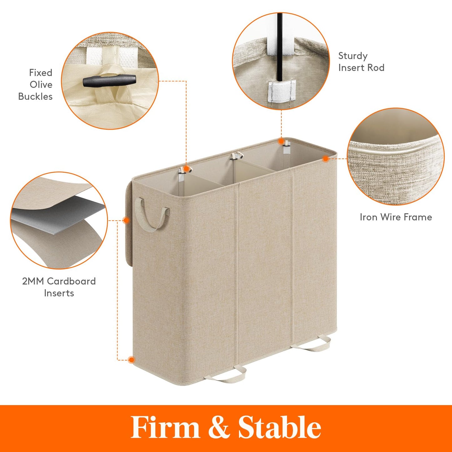 Lifewit Triple Laundry Hamper with Lid and Removable Laundry Bags, Large Collapsible 3 Dividers Dirty Clothes Basket with Handles for Bedroom Laundry Room Closet Bathroom College, 185L Beige