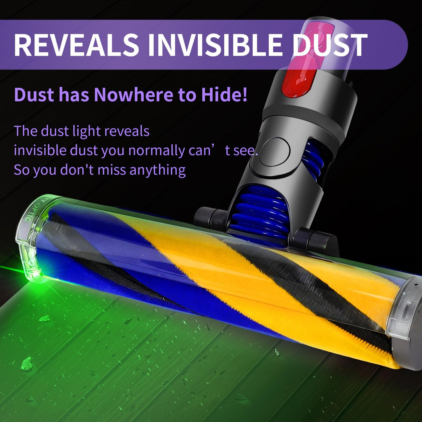 OTTWL V15 Fluffy Optic Cleaner Head Compatible with Dyson V8 V10 V11 V15 Cordless Vacuum Cleaners, Soft Roller Head with LED Green Light, Suitable for Thin Carpets, Hardwood Floor