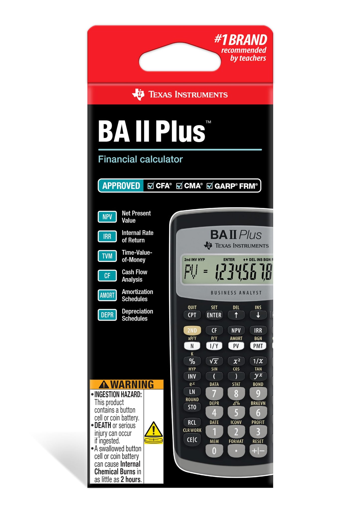 Texas Instruments IIBAPL/TBL/1L1 BA II Plus Financial Calculator, Black, small