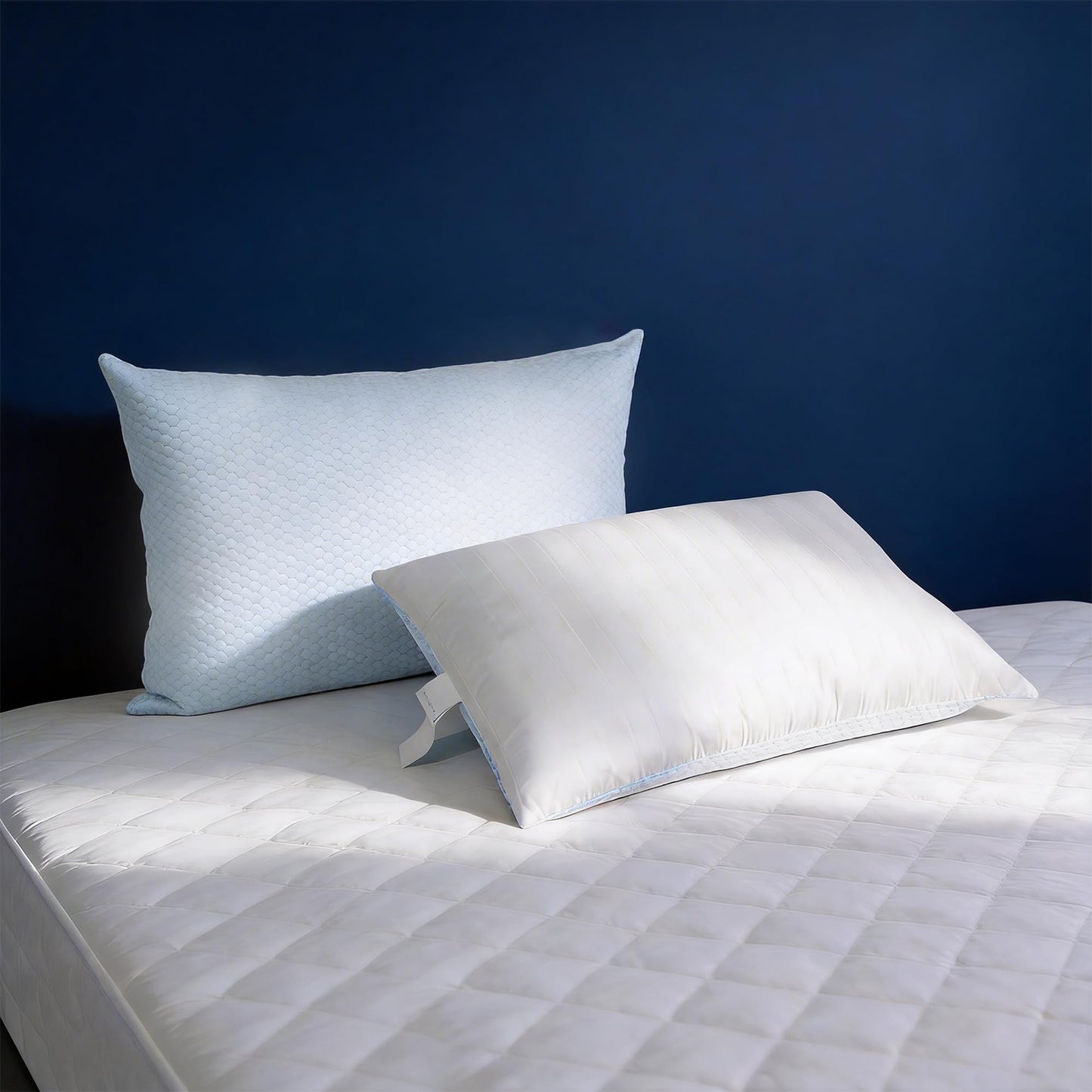Blue Ridge Home Fashions Luxury Hotel Quality Cooling Pillows Queen Size Set of 2, Soft Medium 500 Thread Count Damask Stripe Embroidered 100% Cotton Cover, Down Alternative