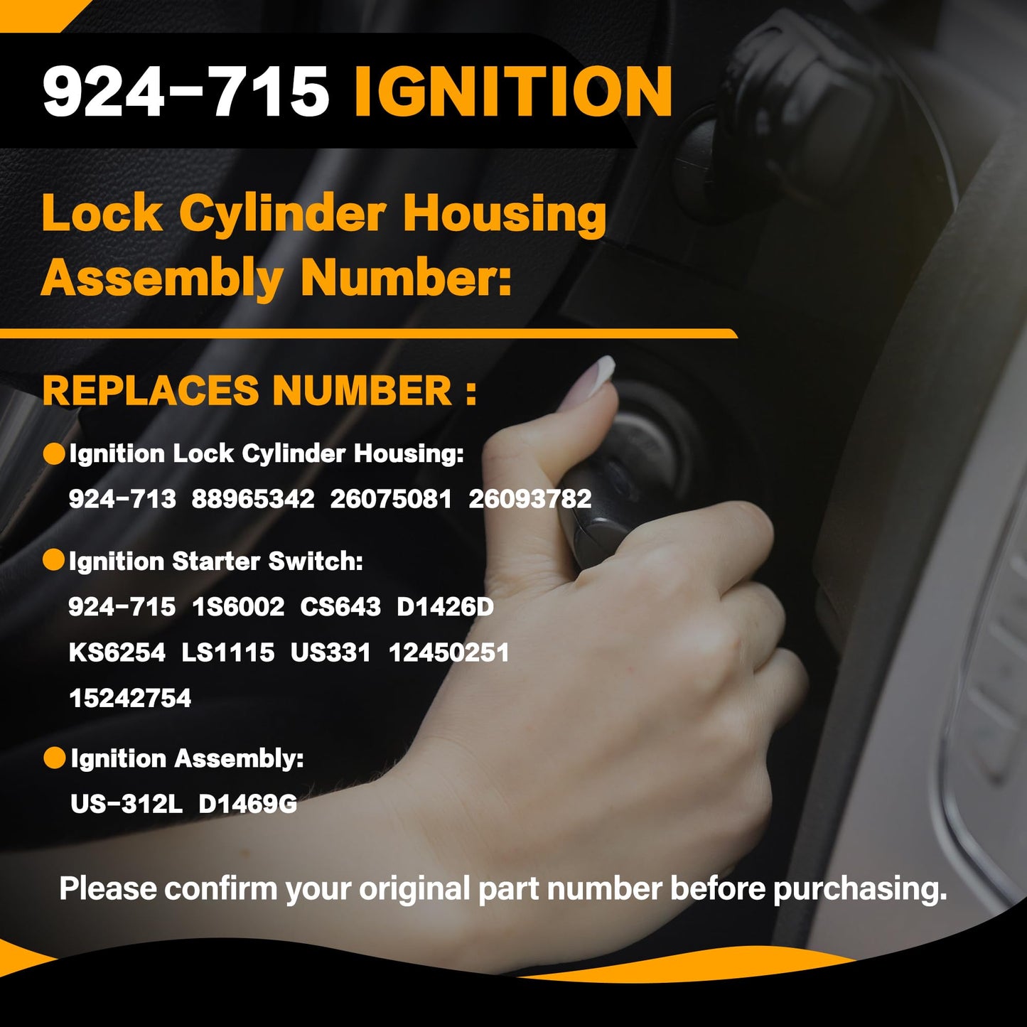 924-715 US-312L 924-713 Ignition Assembly | Lock Cylinder Switch & Cylinder Housing & Starter Switch | Compatible with Chevy Silverado Suburban GMC Sierra Cadillac 2001 2002 2003 2004 2005 2006 2007