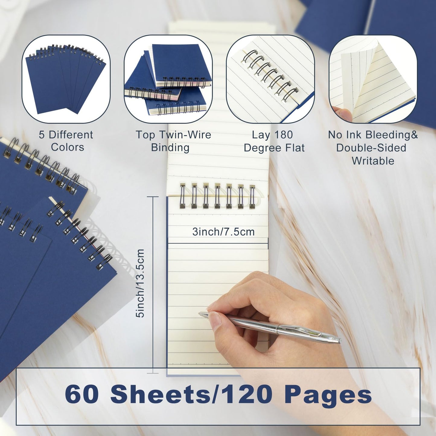 Tenceur 54 Pcs Pocket Notebook Bulk Small 3x5 Inch Spiral Notepads Mini Top Bound Notebook with Lined 120 Pages Ruled Memo Pads for Office College Nurse Essentials Back to School Gift (Blue)