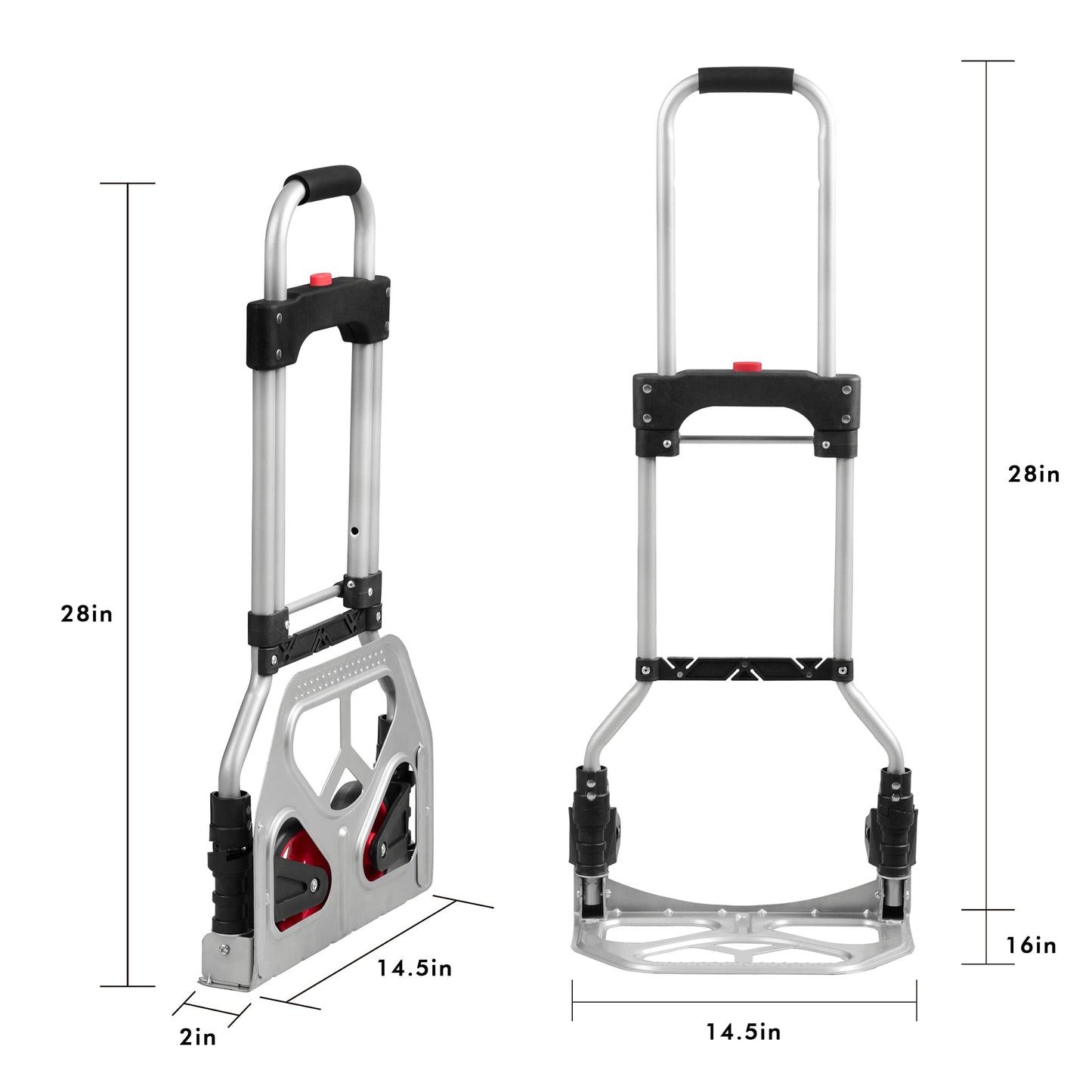 LEADALLWAY Dolly Cart Folding Hand Truck and Dolly,Steel Portable Cart with Telescoping Handle and Nylon+Rubber Wheels 180 lbs Capacity