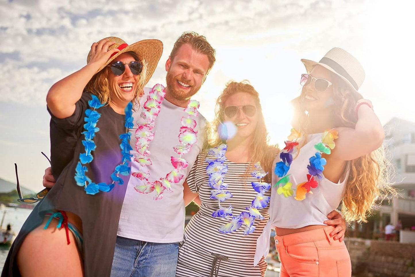 200pcs Hawaiian Leis for Beach Party Decors , Luau Birthday Party Decorations, Hawaiian Necklace Silk Flower leis for Luau Beach Birthday Party Decorations and Party Supplies