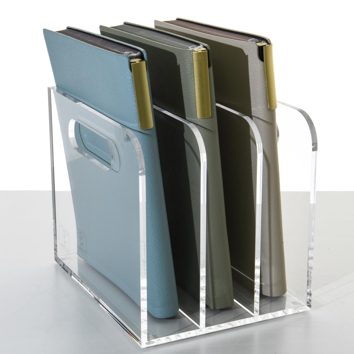AIMOLLY Clear Acrylic Organizers - 3 Vertical Compartments Acrylic Folder Organizer & File Organizer, Desk Document Storage Bins for Magazines, Binders - Multipurpose Home Office Desk Organizer