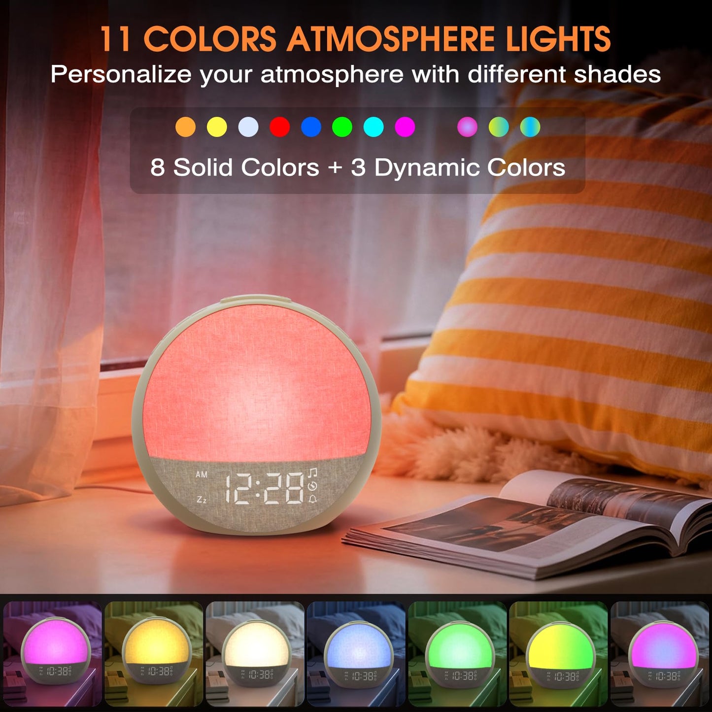 Sunrise Alarm Clock, White Noise Sound Machine with 30 Soothing Sounds, Dimmable Night Light, Natural Sunlight Lamp Gentle Wake Up Light for Bedrooms, Kids, Heavy Sleepers Adults, Baby, Ideal for Gift