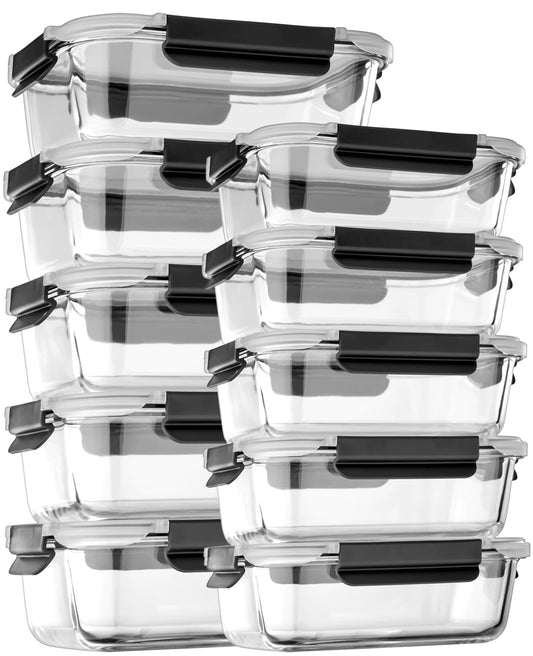 coccot Glass Food Storage Containers with Lids Airtight, Glass Meal Prep Containers with Snap Lids for Food, Bpa-free,Easy to Open&Close/Microwave,Oven,Freezer,Dishwasher Safe/Leak-proof [10 Pack]