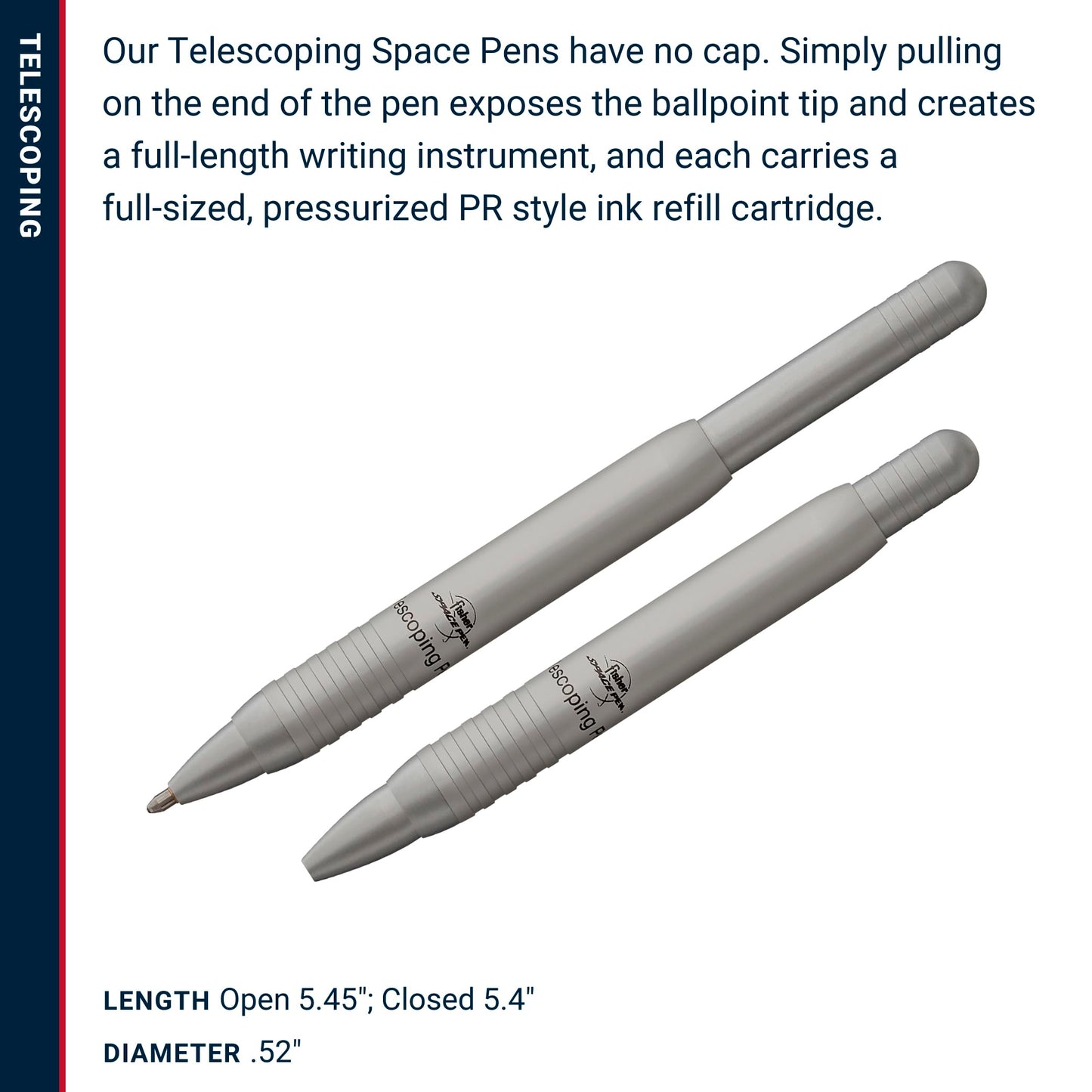 Fisher Space Pen Telescoping Pen, Pressurized Ballpoint Pen, Compact Size, Writes Upside Down and in Extreme Temperatures, Smooth Black Ink, Medium Point, Gift Box