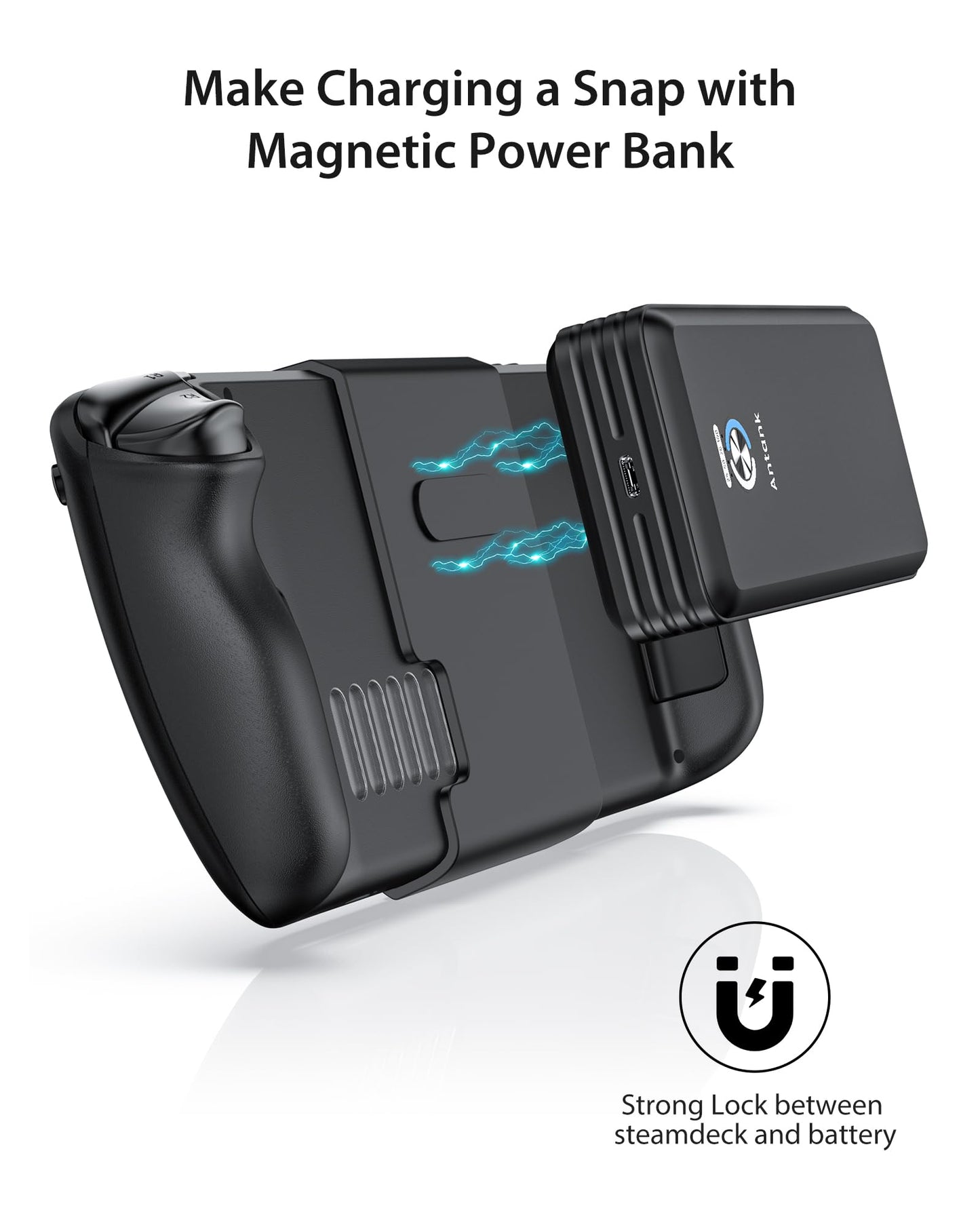 Antank Magnetic Power Bank Compatible with Steam Deck, 20000mAh 45W PD Fast 3.0 Charging Portable Battery Bank, External Battery Pack with Removable Magnetic Back Mount & Dual USB-C Cable
