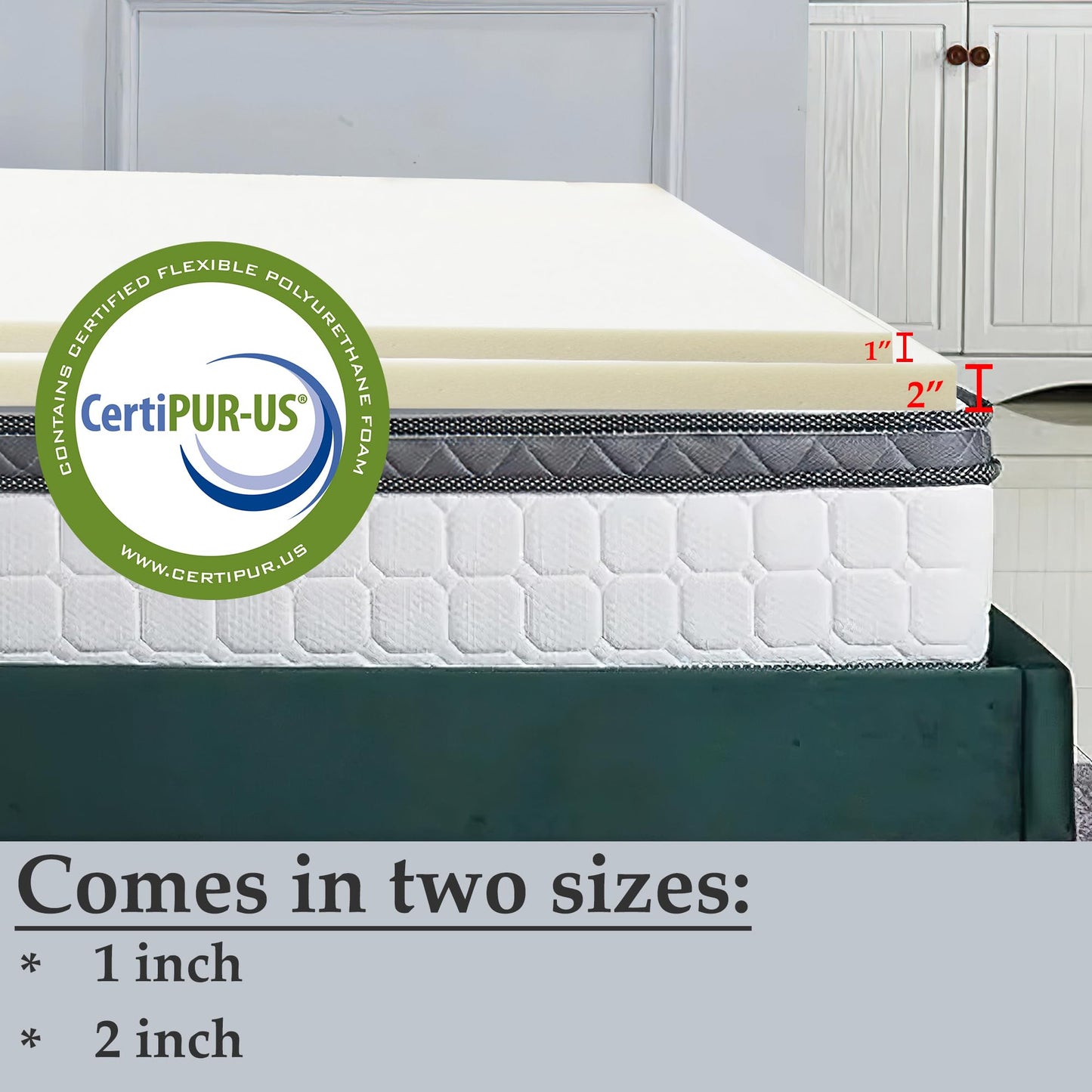 Zayton, 1-Inch High Density Medium Firm Foam Mattress Topper, CertiPUR-US Certified for Superior Comfort and Support, King, Green