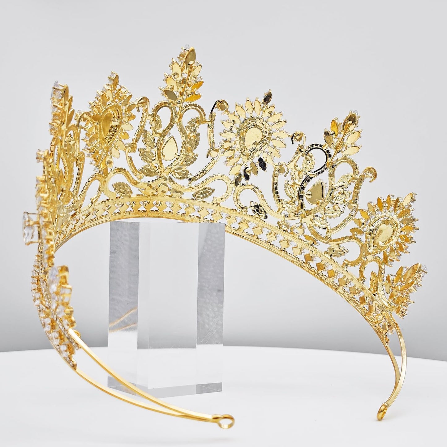 Luxury Large Tiaras and Crowns for Wedding Cubic Zirconia Pageant Crown Tall Bride Tiara Gold CZ Birthday Prom Party Quinceanera Headpieces