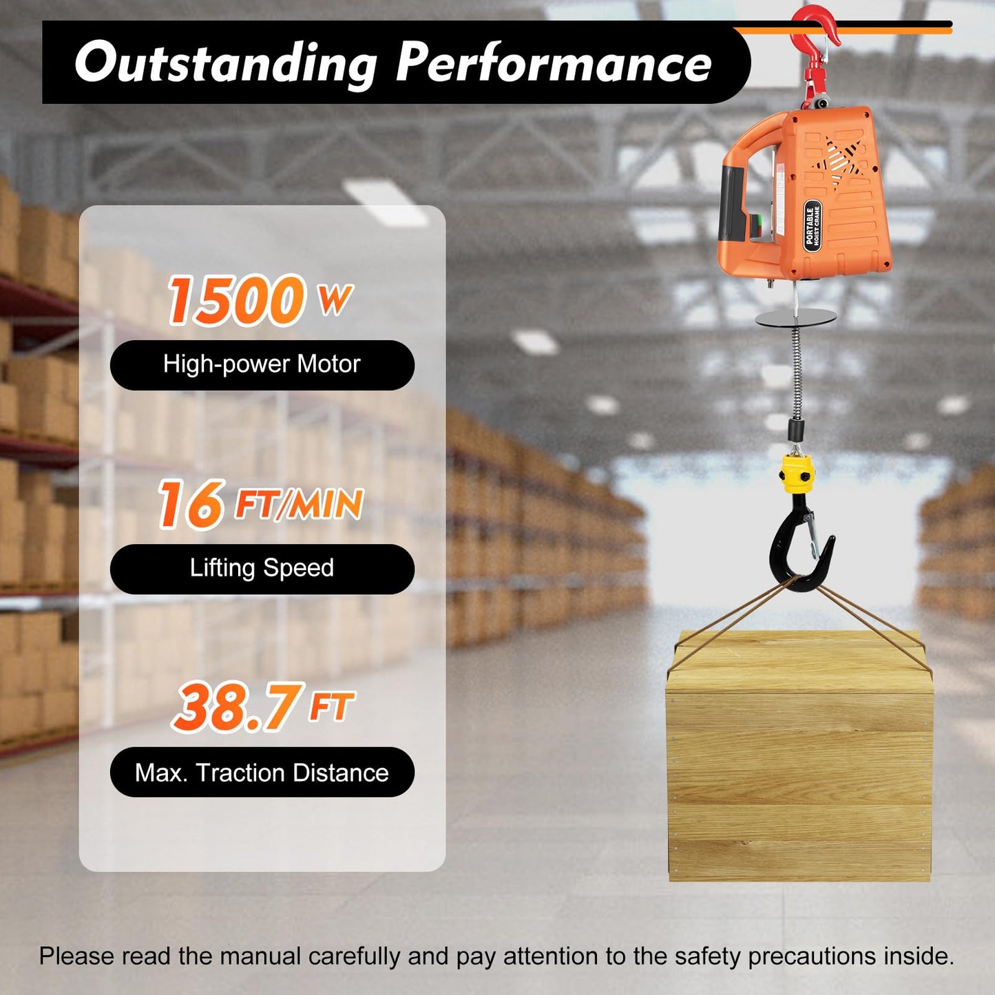 2300LBS/1T Electric Hoist Winch Portable Electric Power Winch New Upgrade Electric Hoist Crane w/Overload Protection 38ft Lifting Height for Attic Pro Utility Lift,3 in 1 Control Method