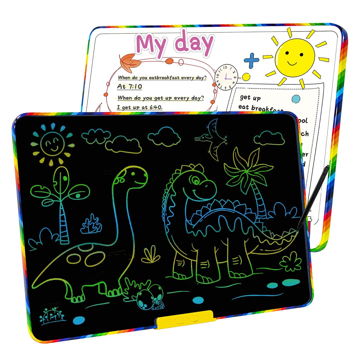LCD Writing Tablet for Kids 16 Inch, Educational Drawing Board with Magnetic Whiteboard Back, Includes 3 Markers and Tangram Puzzle, Birthday Gift for Ages