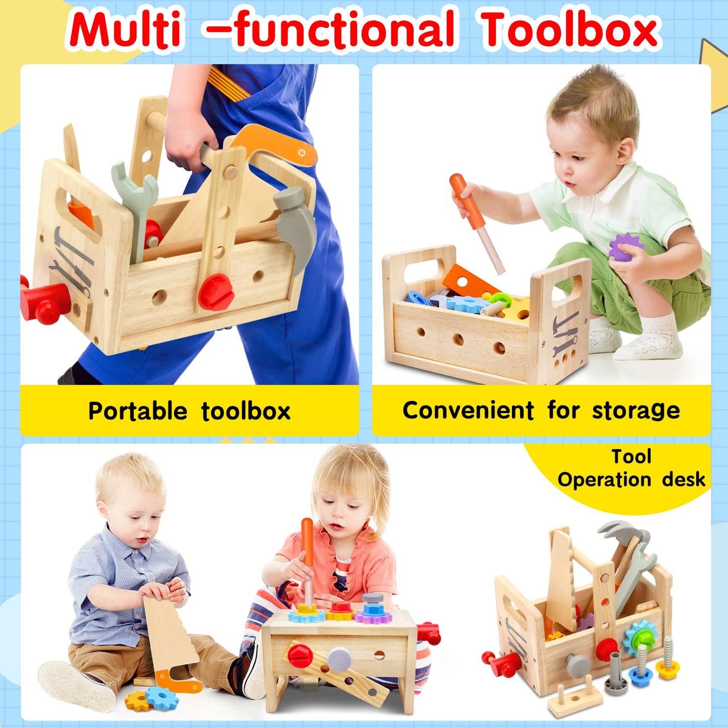 Mgtfbg - Kids Tool Set, 29 Pieces Wooden Tools for Toddlers with Box, Montessori STEM Educational Building Toy for 2 3 4 5 6 Year Old Boys Girls Boys Girls Boys Girls Kids Children Toys