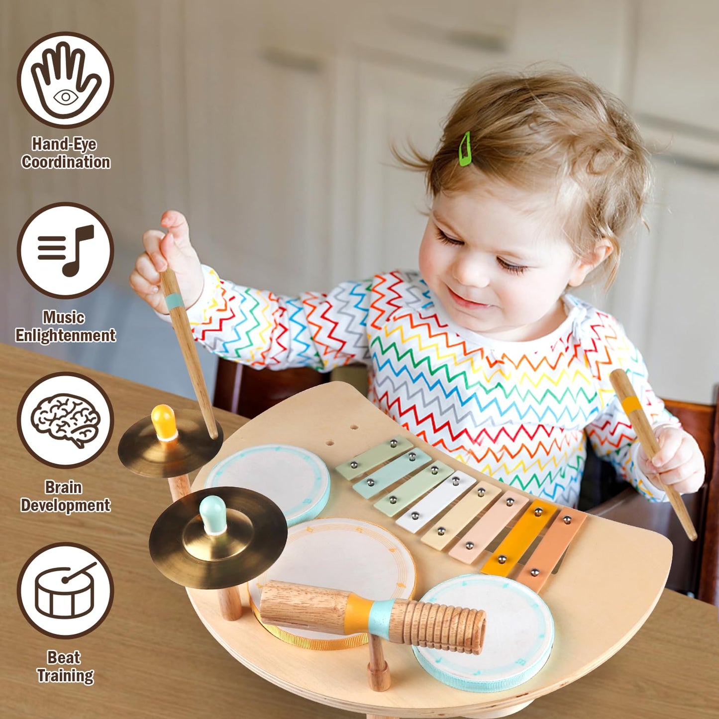 Toddlers Drum Set Toys for 3 Year Old Boy Girls,Baby Drum with Xylophone for Toddlers 3,Musical Instruments, Kids Wooden Montessori Toys, Christmas Birthday Gifts for Age 3+ (Drum Set)