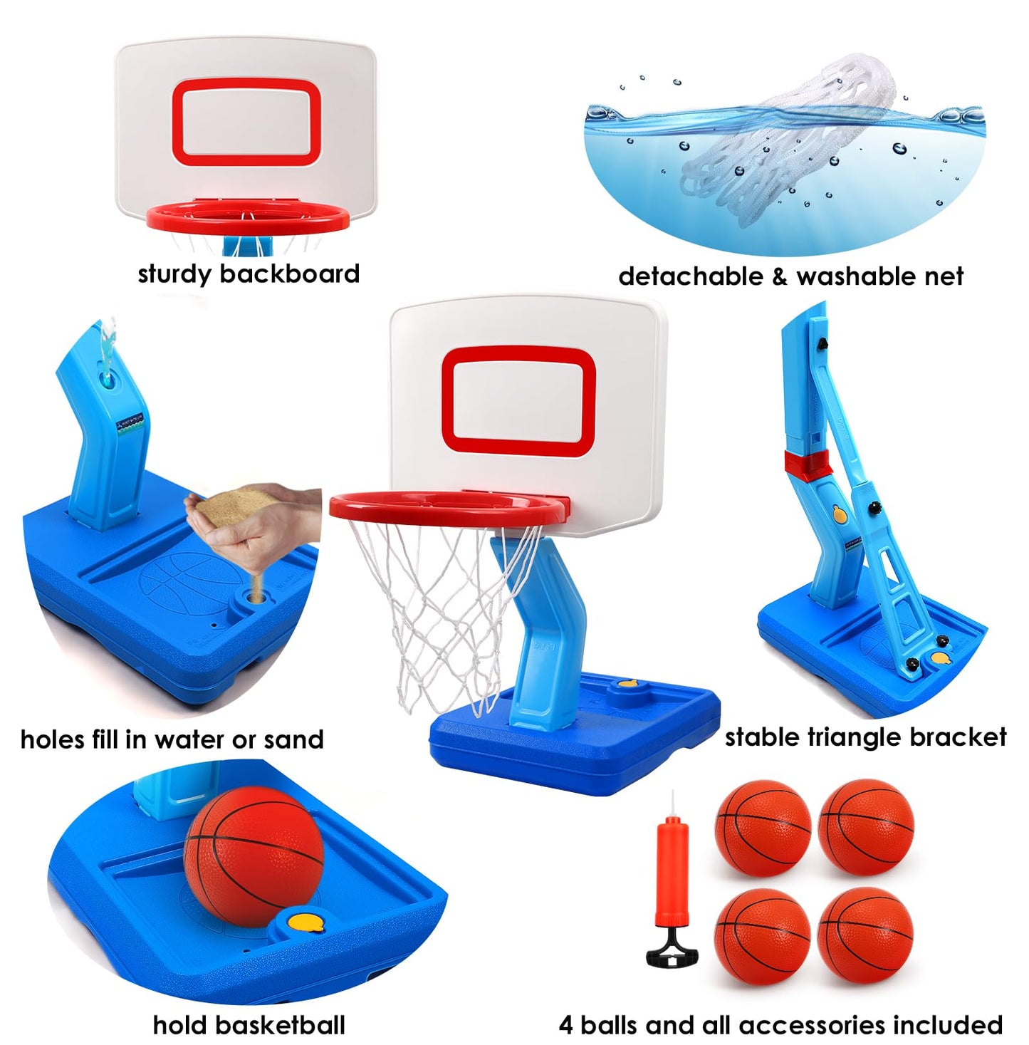 Toddler Basketball Hoop Indoor for Age 1-3, Adjustable Kids Basketball Hoop, Mini Basketball with 4 Balls for Outdoor Poolside, Birthday Christmas Sport Toys Gift for Baby Boys Girls Age 1 2 3 4