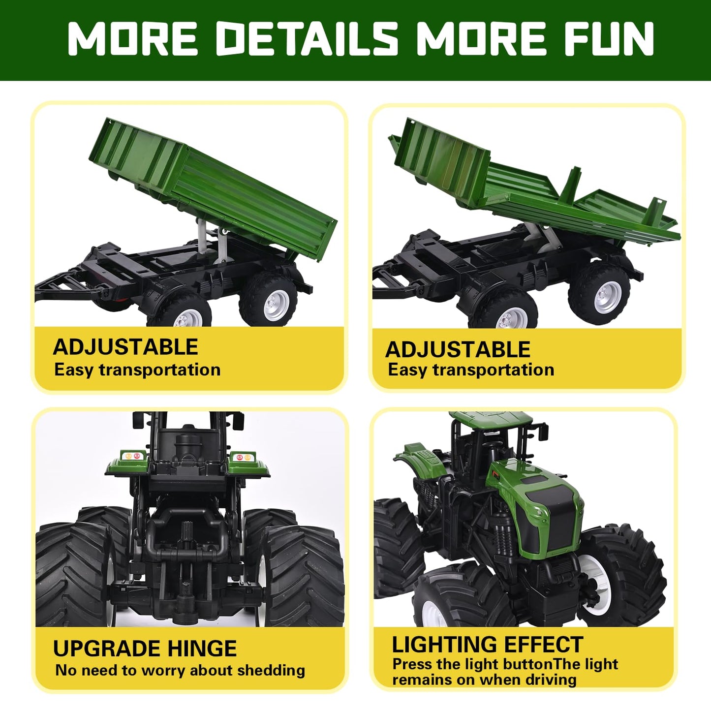 Peagprav Remote Control Tractor Toy with RC Trailer -23.6 Inches 1/16 Scale RC Monster Truck- 2.4GHz Toddlers Farm Vehicle Toys Set for Boys Girls Kids Ages 3-8 Year Old Birthday Gift