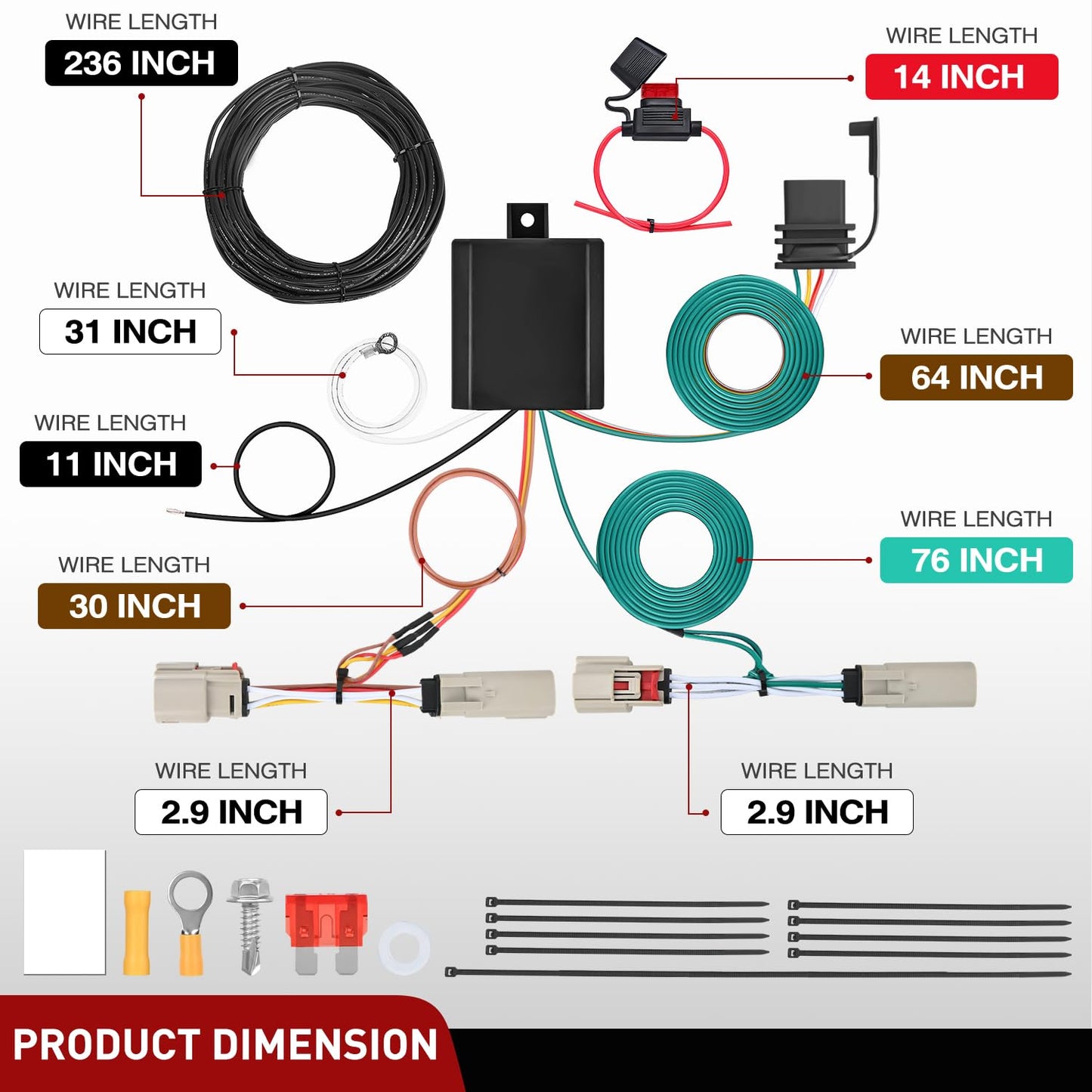Nilight 4 Pin Trailer Wiring Harness Kit 56468 Vehicle Standard 4 Way Connector Custom for 2021 2022 2023 2024 Ford Bronco with LED taillights Simple Fit Tow Hitch