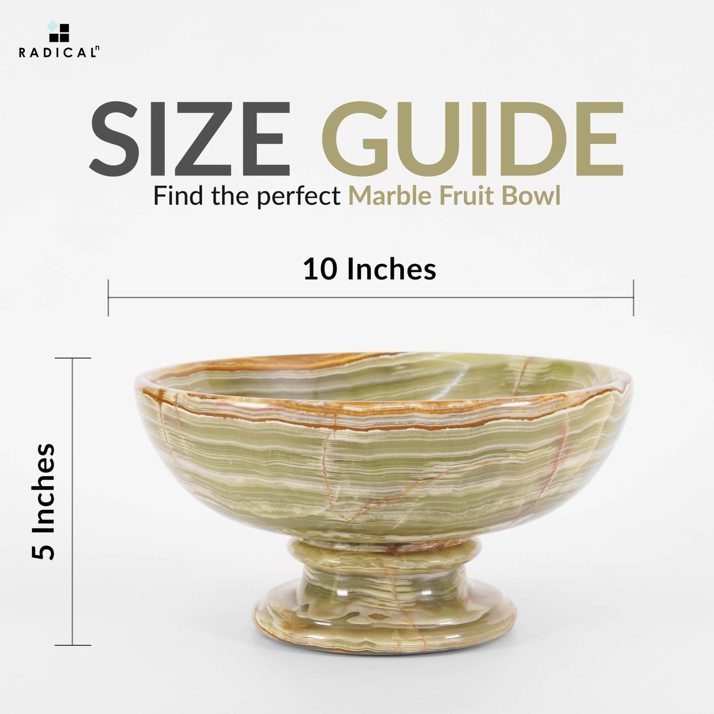 Radicaln Marble Fruit Bowl For Kitchen Counter Green Onyx 10" Inch Handmade Fruit Dish, Ideal Candy Bowl For Home Decor, Entryway Table Modern Decorative Bowls