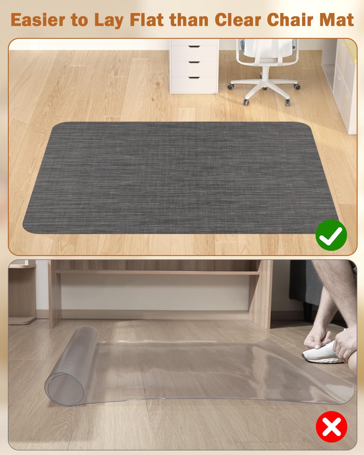 Blvornl Office Chair Mat for Hardwood Floor, 35.4"*47.2" Desk Computer Mat for Hard Wood, Large Anti-Slip Hard Floor Protector Rolling Chair Mat, PVC Desk Rug for Office Black