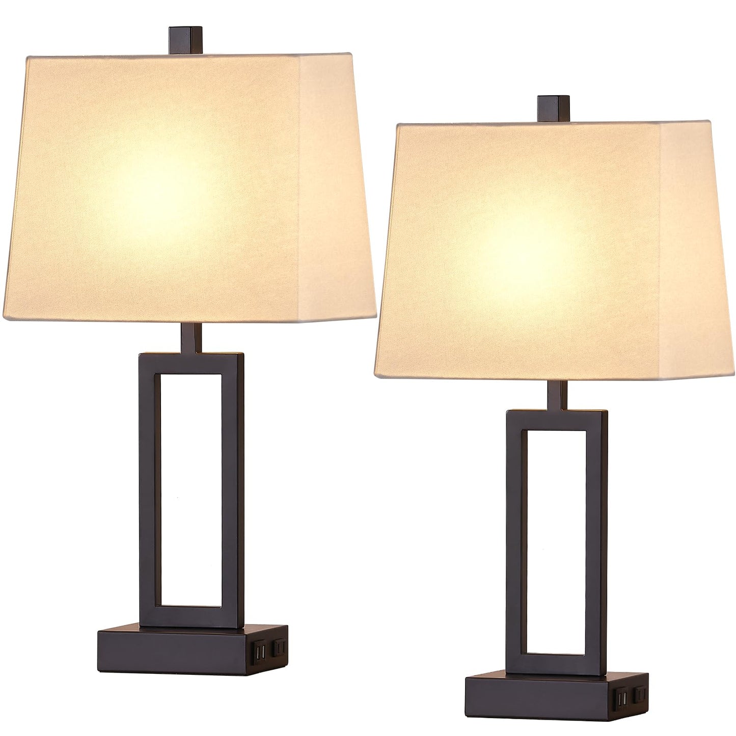 23.5" Touch Control Table Lamps Set of 2, Bedside Lamp with 2 USB Ports & AC Outlet, 3-Way Dimmable Nightstand Lamp with White Linen Shade for Living Room Bedroom End Table Office(2 LED Bulb Included)