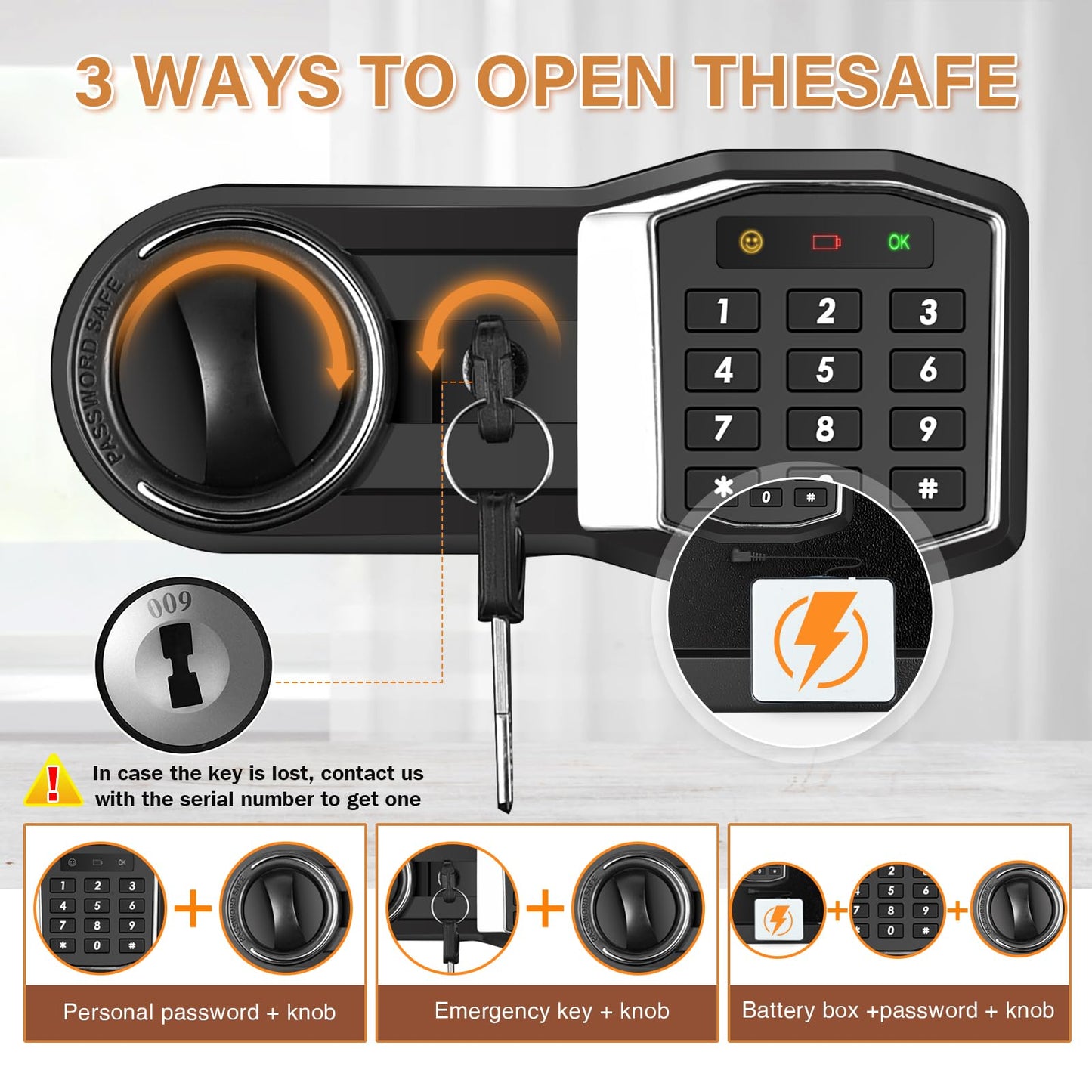 3.3 Cub Home Safe Fireproof Waterproof, Large Fire proof Safe Box with Fireproof Bag, Digital Keypad Key and Removable Shelf, Personal Security Safes for Home Money Jewellery Documents Valuables