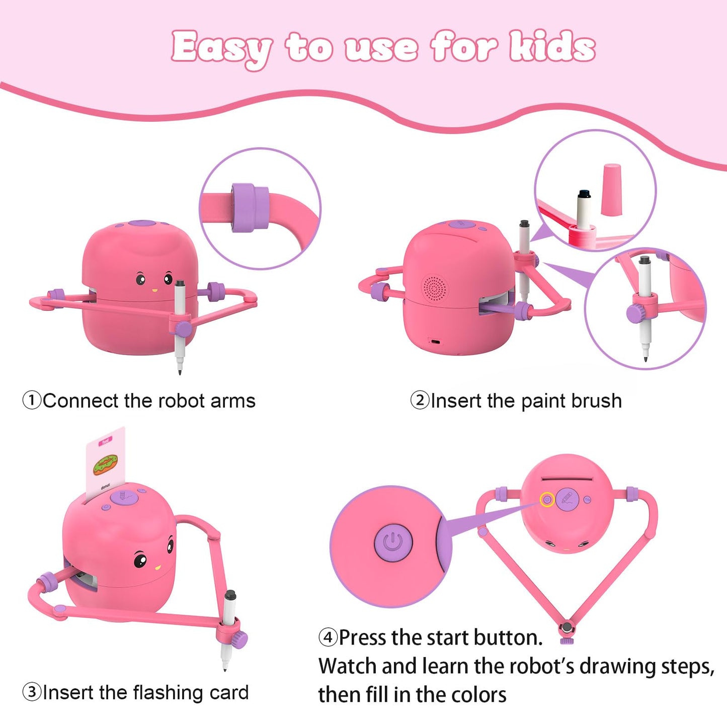VNSINDDU Interactive Educational Drawing Robot for Kids Learning Toy with 100 Word Cards, Voice Interaction, Ages 5+ Drawing Robot