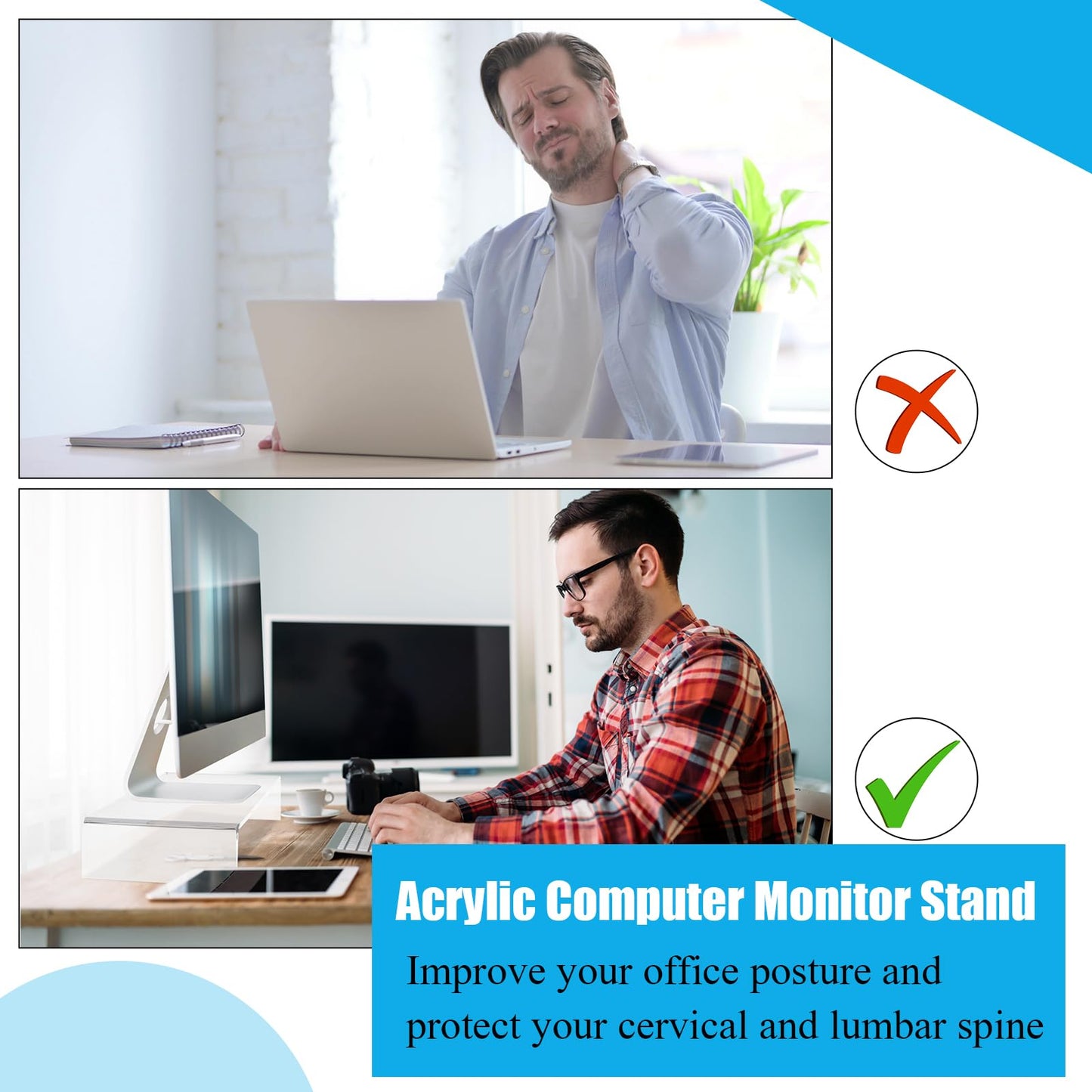 Jetec 2 Pcs Acrylic Monitor Stand Desktop Video Acrylic Monitor Riser Desk Shelf Computer Stand for Laptop TV Computer Screen Desk Organizer Teacher's Day Supplies (Clear, 20 x 8 x 3 Inch)