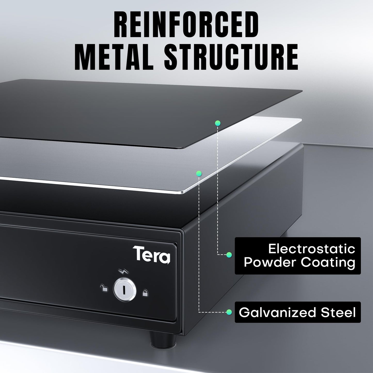 Tera 13 inch Auto Open Cash Register Drawer with 6 Keys Heavy Duty 4 Bill 8 Coin Removable Cash Tray Media Slot 24V RJ12 Key-Lock Round Corner for POS System Small Businesses Retail 330E