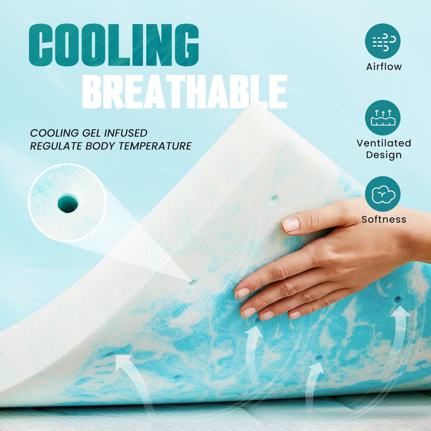KMFurnila 2 Inch Mattress Toppers Memory Foam Cooling Gel Infused for Enhanced Comfort, CertiPUR-US Certified Breathable Bed Topper Pad with Support for Sleeper Sofa Couch RV Camper, King