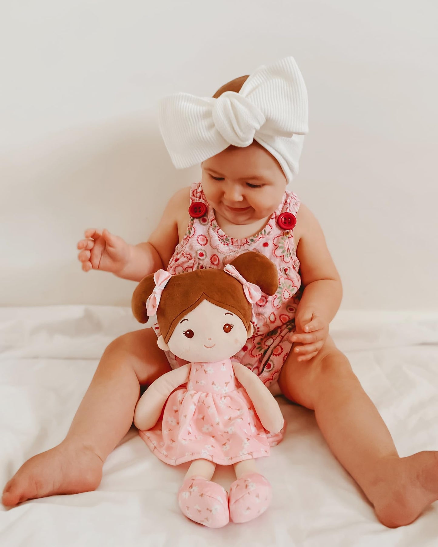 LeyaDoll Soft Baby Doll Toys (12''), My First Baby Rag Doll for 1 Year-Old Girl Birthday Gift, Leya Doll Christmas Plush Toys Gift for Toddler Kids Infants -FloraBelle(Pink)
