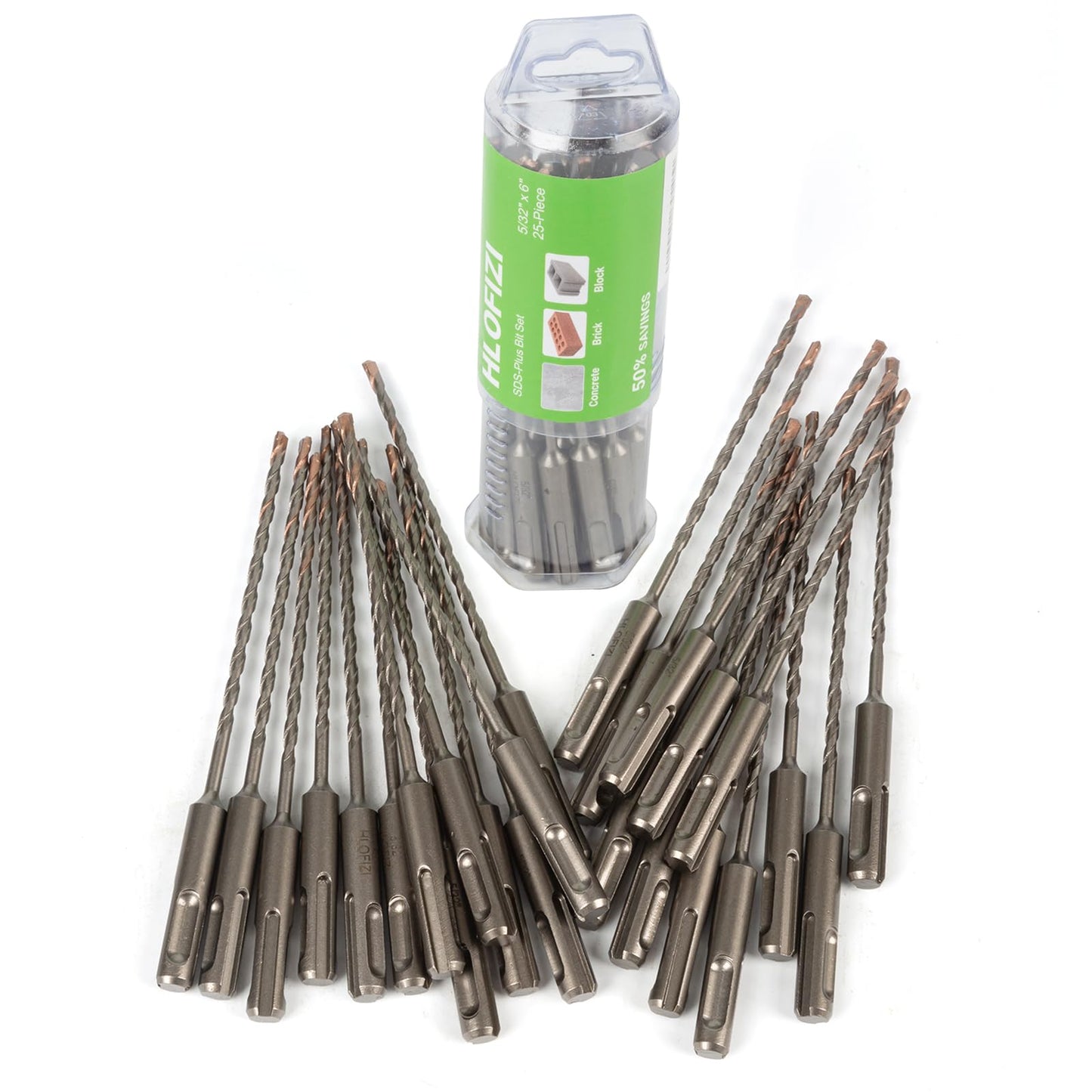 HLOFIZI 5/32" x 6” SDS Plus Hammer Drill Bits 25 Pack, 5/32 inch Masonry Drill Bits Carbide Tipped for Concrete, Brick, Block, Stone