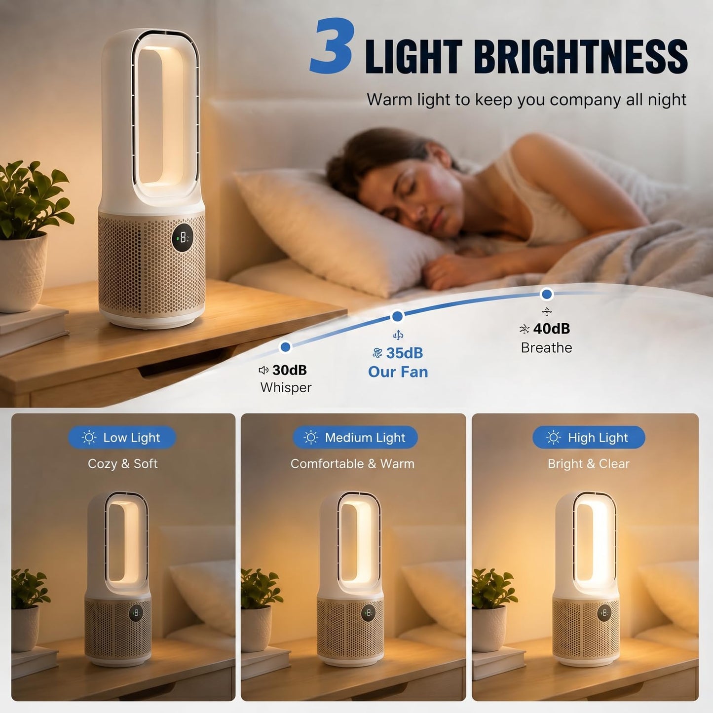 14 Inch Bladeless Desk Fan, USB Rechargeable Personal Cooling_Fan. Small Ultra Quiet, 9 Wind Speeds. 3 LED Night Light. 60°Oscillation. 1-9H Timer Child & Pet Safe for Home Office BedroomDesktop