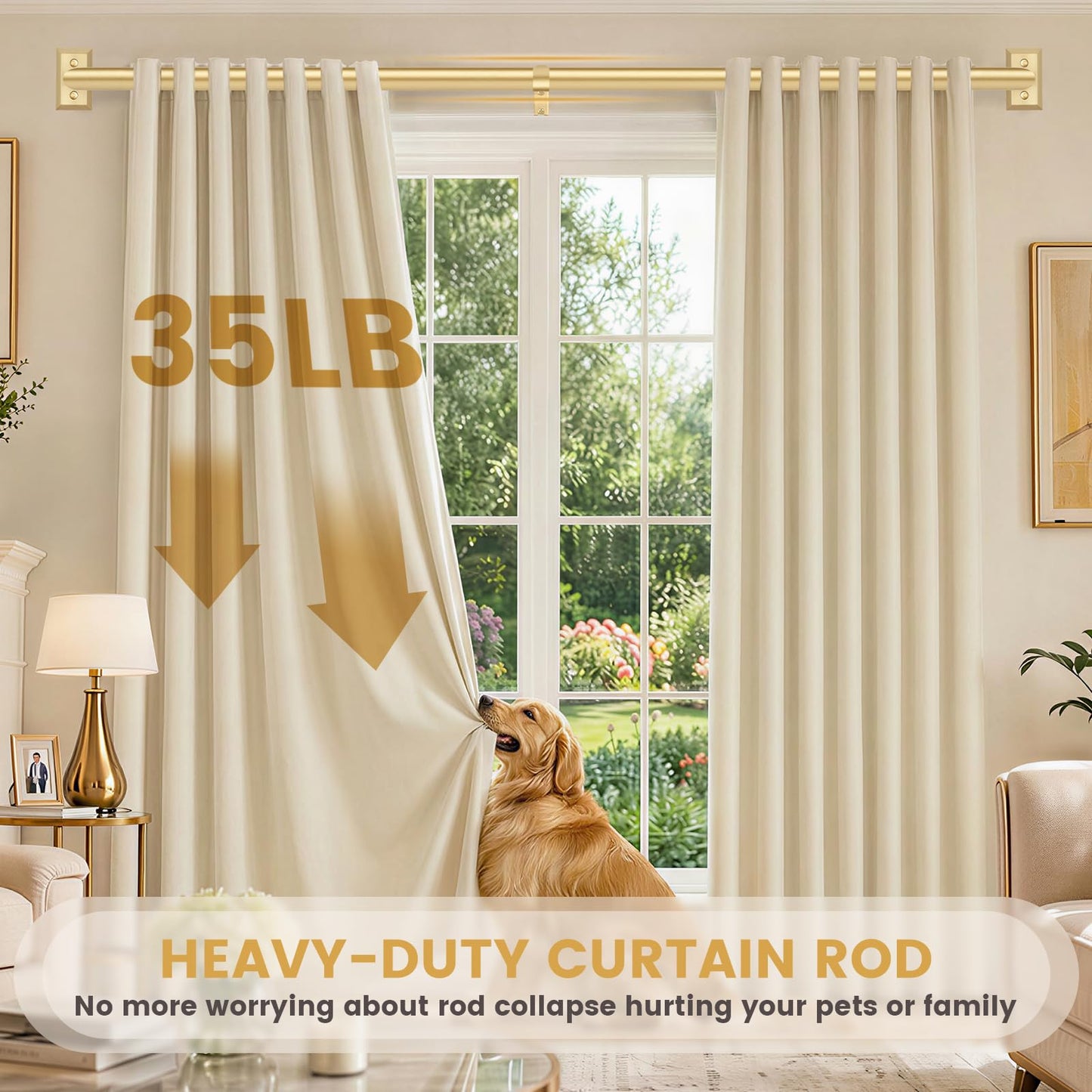 TANGWIN Gold Wrap Around Curtain Rods 72 to 144":Blackout Heavy Duty Adjustable Long Window Curtain Rod Room Darkening,Modern Industrial Curved French Return Metal Drapery Rods Easy Install,Brass Gold