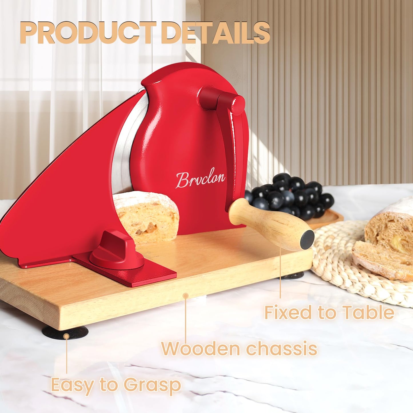 Manual Bread Slicer for Homemade Sourdough Bread, Adjustable Thickness&Evenly Slicing, Hand Crank Bread Slicer with Scale Line and Suction Cup, Serrated Blade Design, Patent