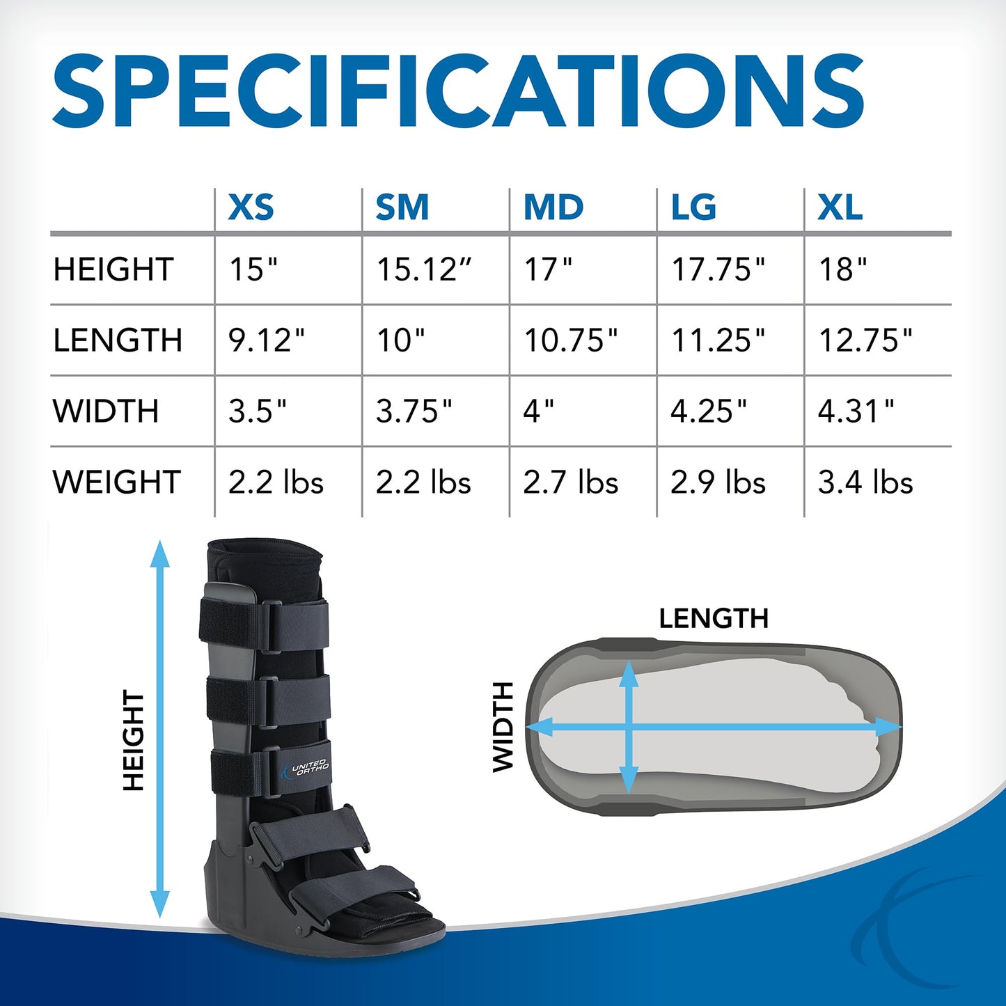 United Ortho Cam Walker Fracture Boot, Medium, Black
