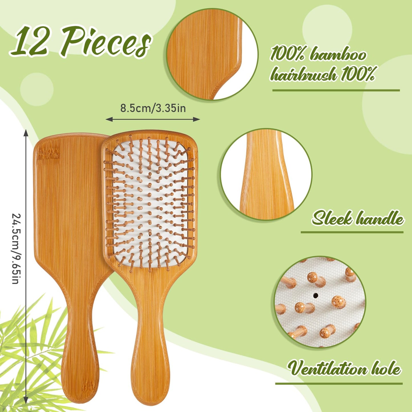 Tessco for you 12 Pcs Bamboo Hair Brushes for Women Bulk Wooden Paddle Brush Scalp Massage Bamboo Bristles Anti Static Men Engraving DIY Gift for Mother's Day Wedding(White,9.65'' X 3.35'')