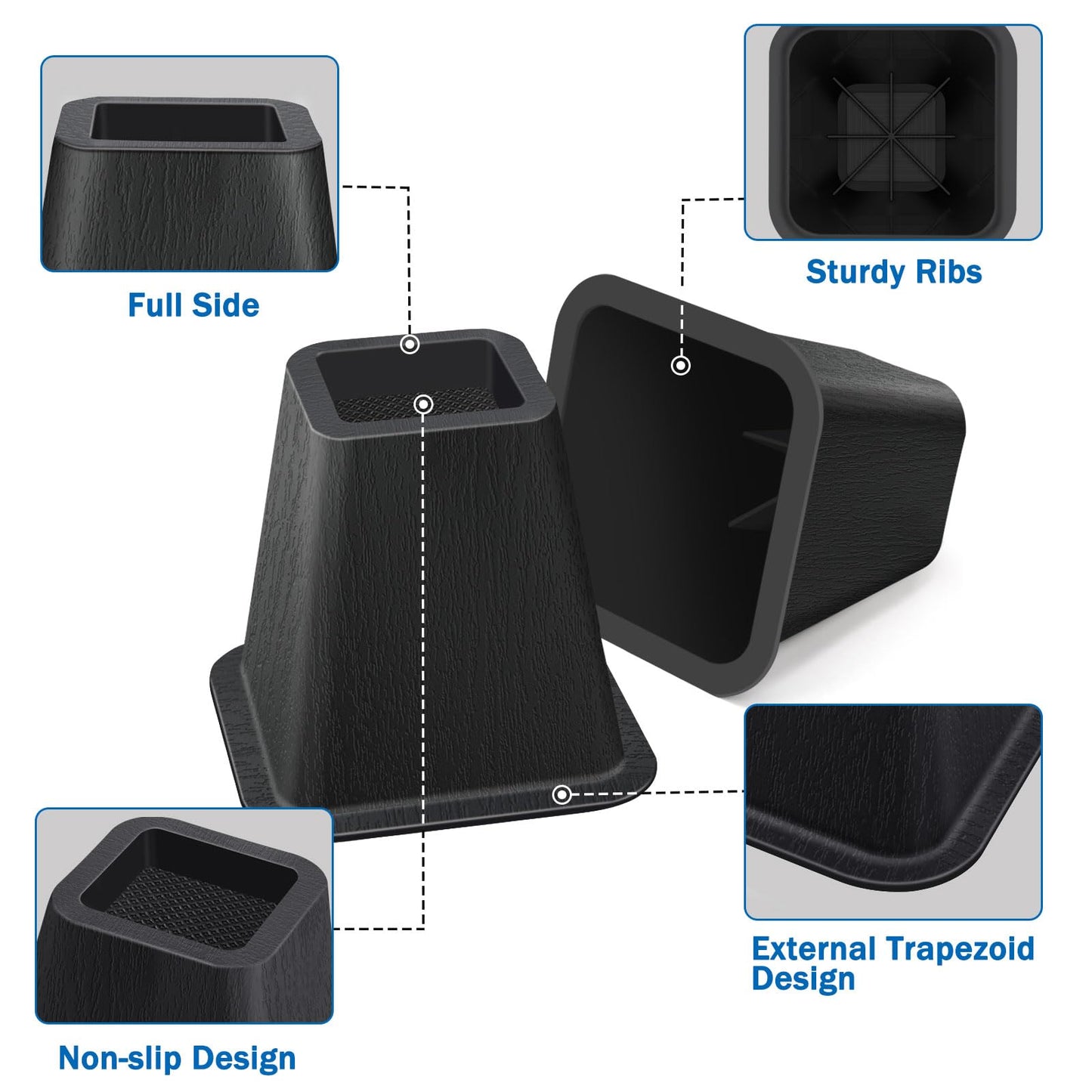 ANNKUT 6 Inch Heavy Duty Bed Risers, Furniture Risers for Desk, Chair, Table or Sofa, Couch Lift Risers, Supports up to 2200 lbs per Leg(8 Pack Black)