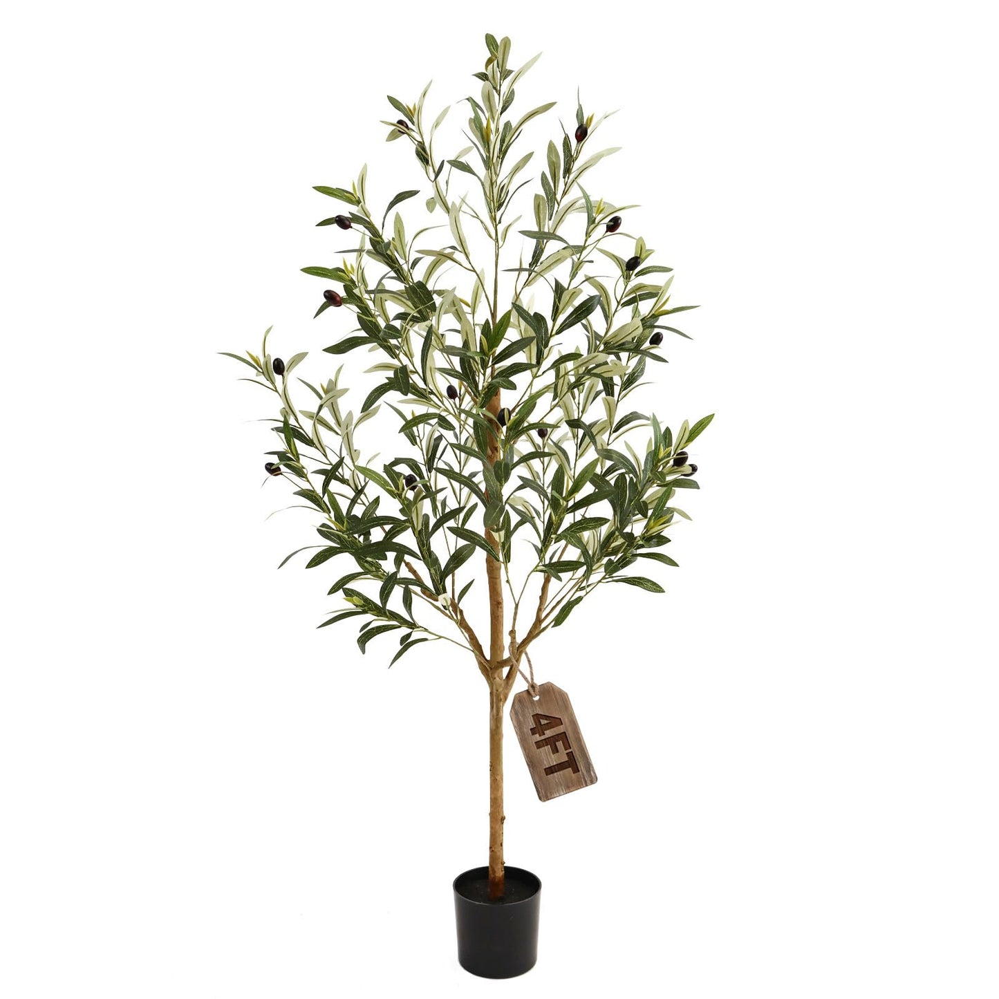 Huhemy 4FT Olive Trees Artificial Indoor,Fake Olive Tree with Natural Wood Trunk and Olive Branches and Lifelike Fruits,Faux Olive Tree for Home Office House Living Room Decor.