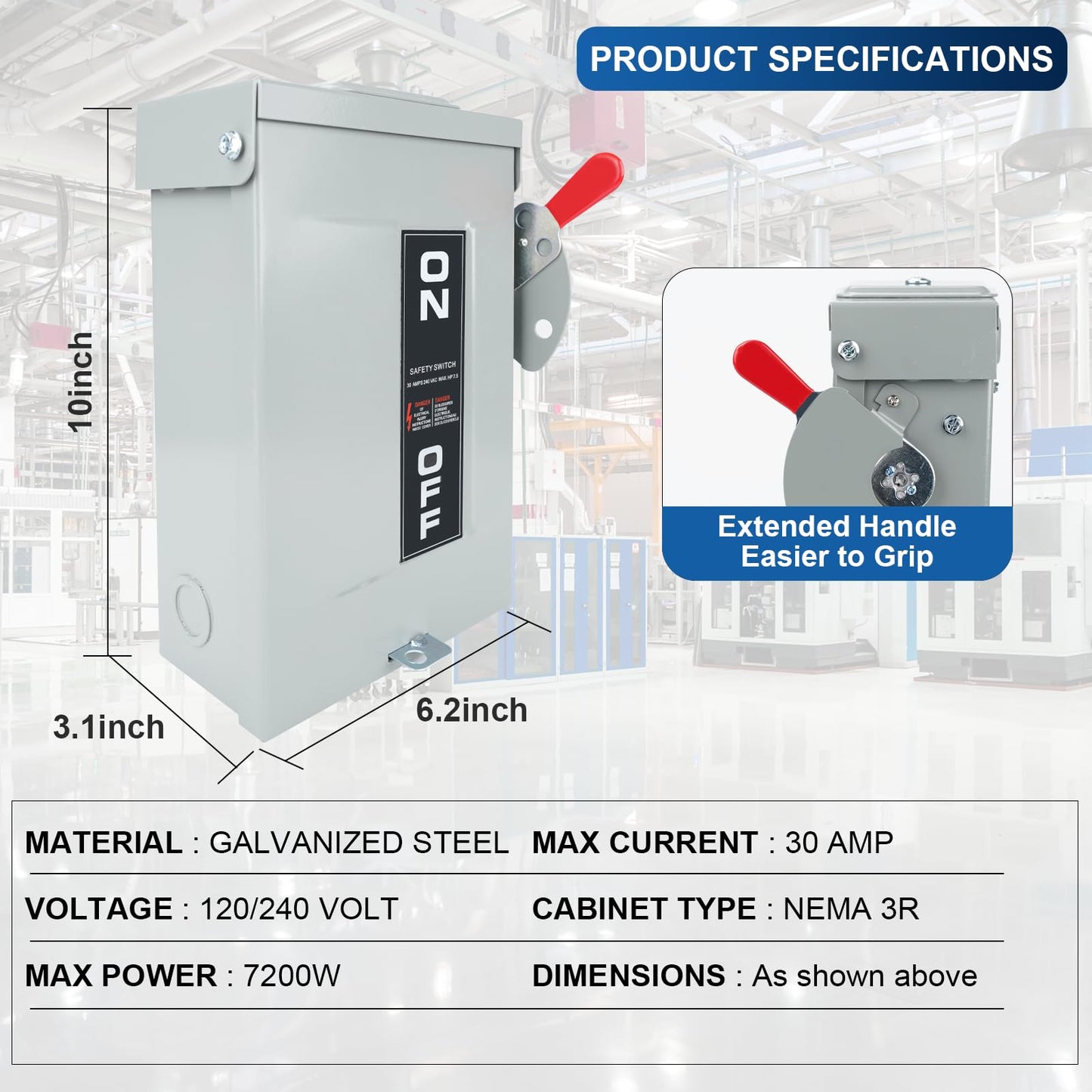 3P 30Amp 240V 3 Wire Heavy Duty Safety Switches，Ac Disconnect Switches Box，Quick Disconnect Safety Switch