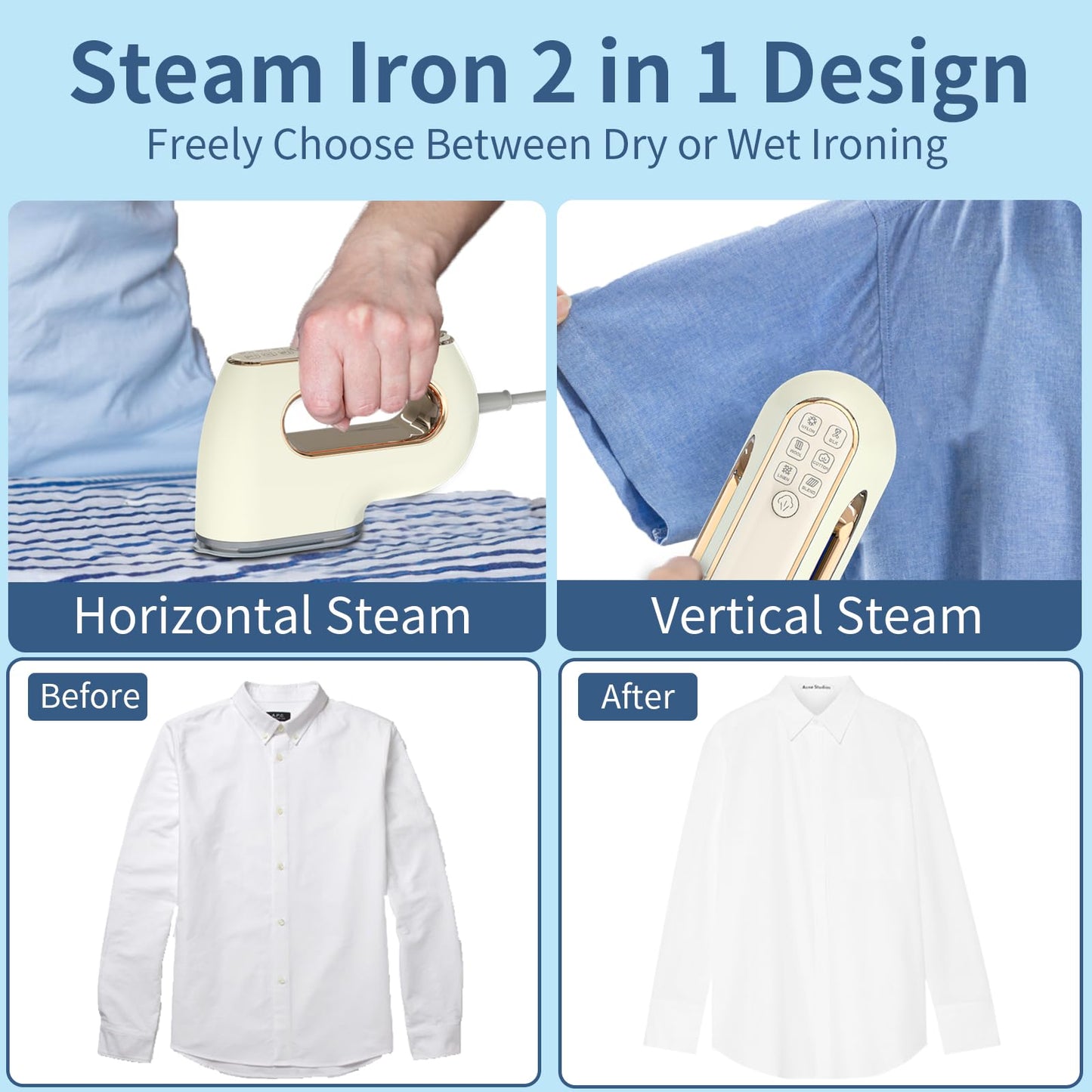 Portable Travel Steamer Iron for Clothes: Mini Handheld Garment Steam Ironing Machine for Clothing - Professional Small Size Hand Held Traveling Fabric Steamers for Wrinkle on Dress Shirt (Beige)