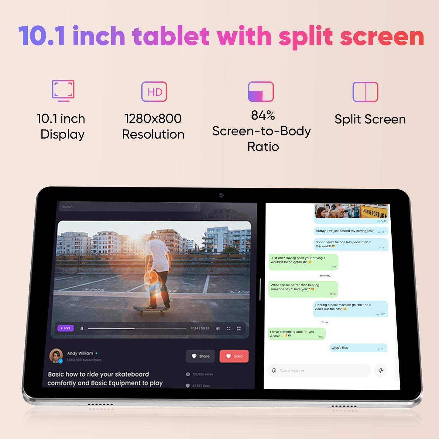 10 inch Android 14 Tablet, 6GB RAM 64GB ROM 1TB Expand, 2 in 1 Tablets with Keyboard, Case, Mouse, Stylus, 1280x800 IPS Touch Screen, WiFi 5, Bluetooth, Dual Camera, Tablet PC