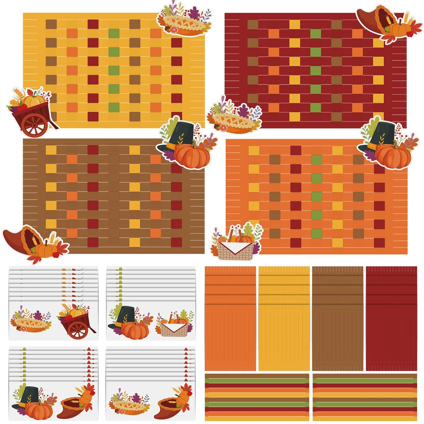 Ctosree 24 Sets Thanksgiving Placemat Craft Kit DIY Thanksgiving Pumpkin Placemat Crafts Autumn Ornamen Paper Table Mats Activity for Autumn Thankful Home Holiday Party Supplies (Classic)