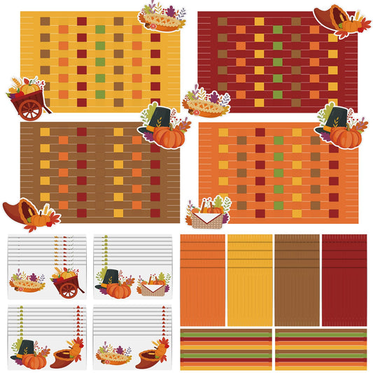 Ctosree 24 Sets Thanksgiving Placemat Craft Kit DIY Thanksgiving Pumpkin Placemat Crafts Autumn Ornamen Paper Table Mats Activity for Autumn Thankful Home Holiday Party Supplies (Classic)